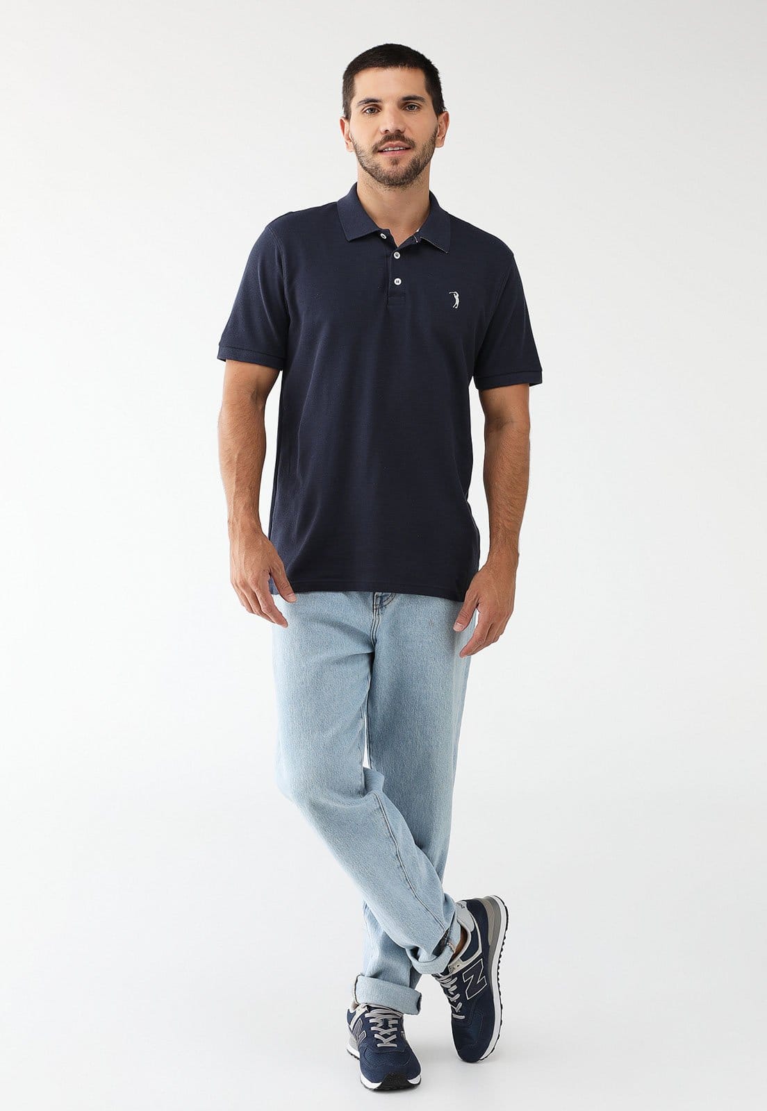 Vista 2 Camisa Polo Aleatory Slim Logo Bordado Azul-Marinho Aleatory azul marinho