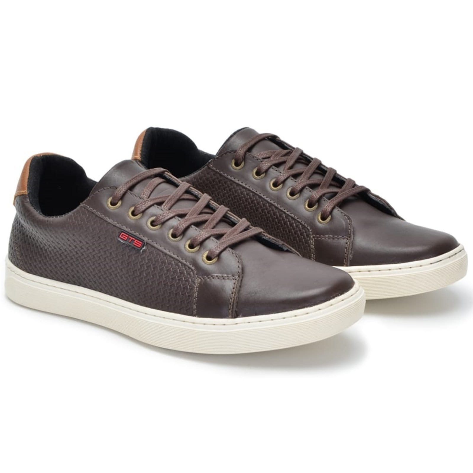 Vista principal Sapatênis Couro Masculino Tênis Casual Confortável Solado Flat Emborrachado Amarração FRANCA GRIFFE café