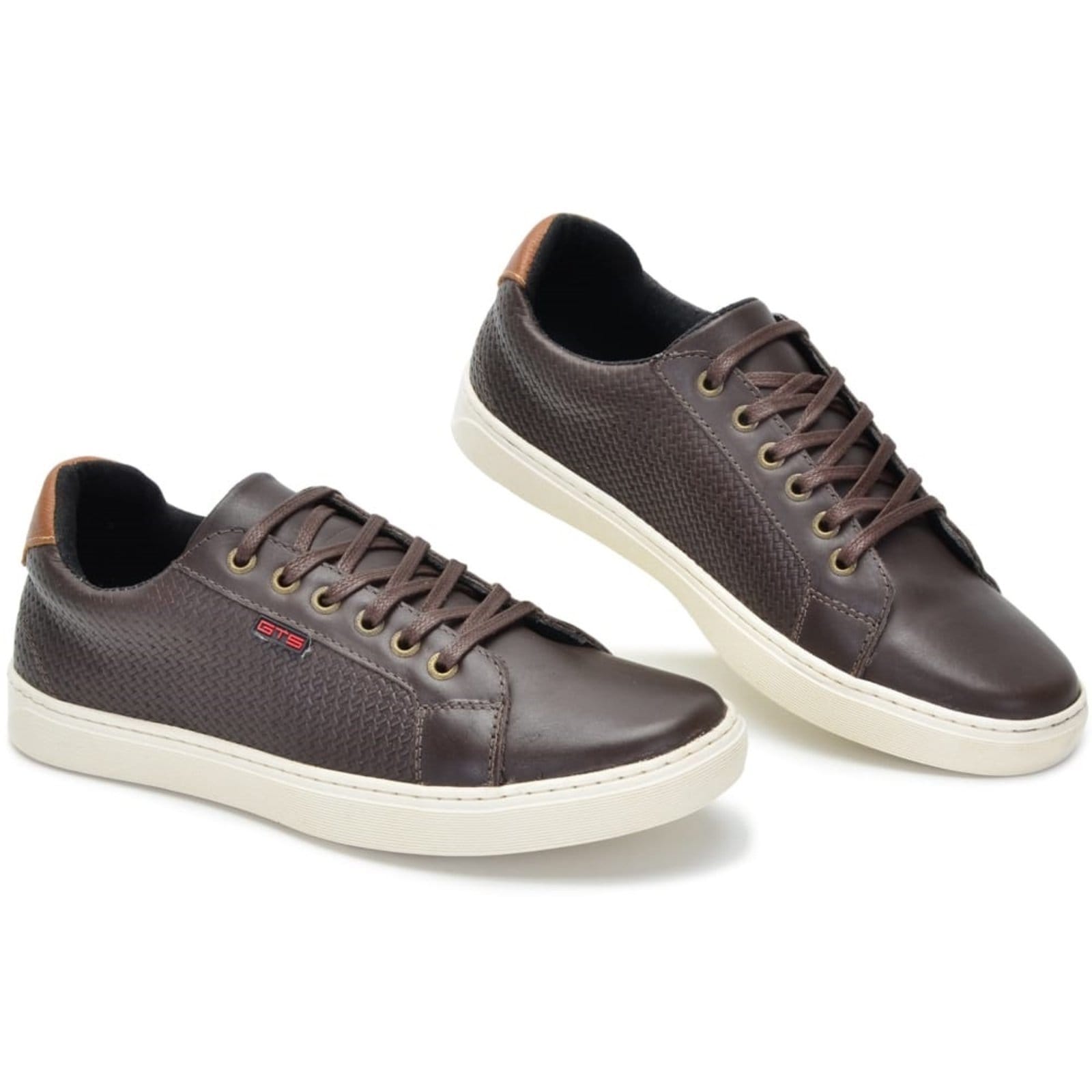 Vista 2 Sapatênis Couro Masculino Tênis Casual Confortável Solado Flat Emborrachado Amarração FRANCA GRIFFE café