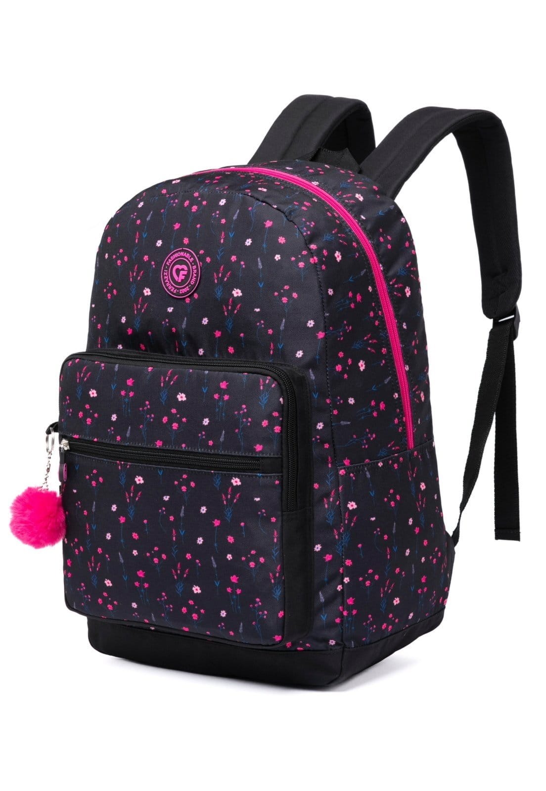 Vista 2 Mochila Escolar Feminina Estojo Reforçada Juvenil Ferrazzi rosa