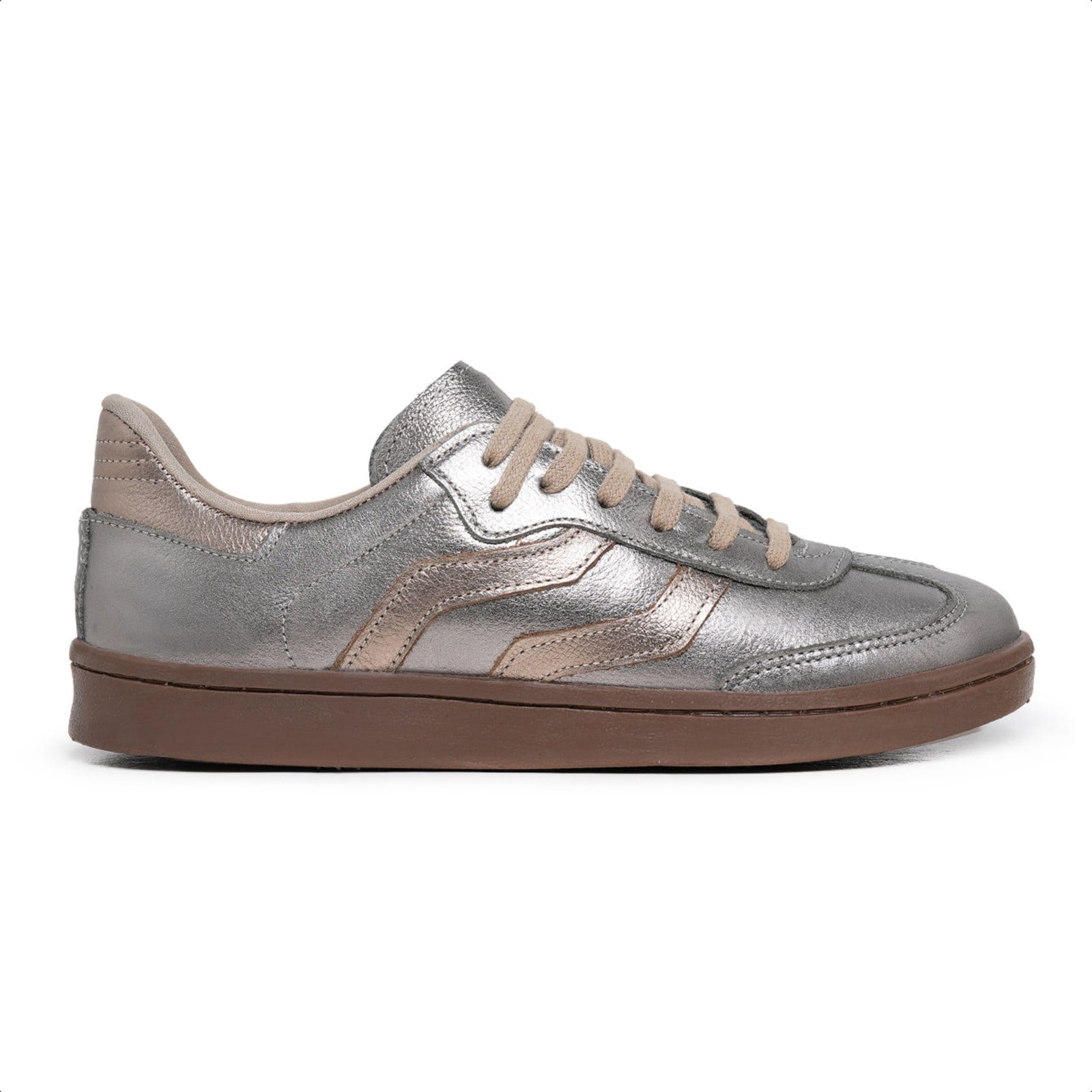 Vista principal TENIS FEMININO CANO BAIXO DE COURO PARA O DIA A DIA Ref.:1530 Metalizado Mister Couros prata