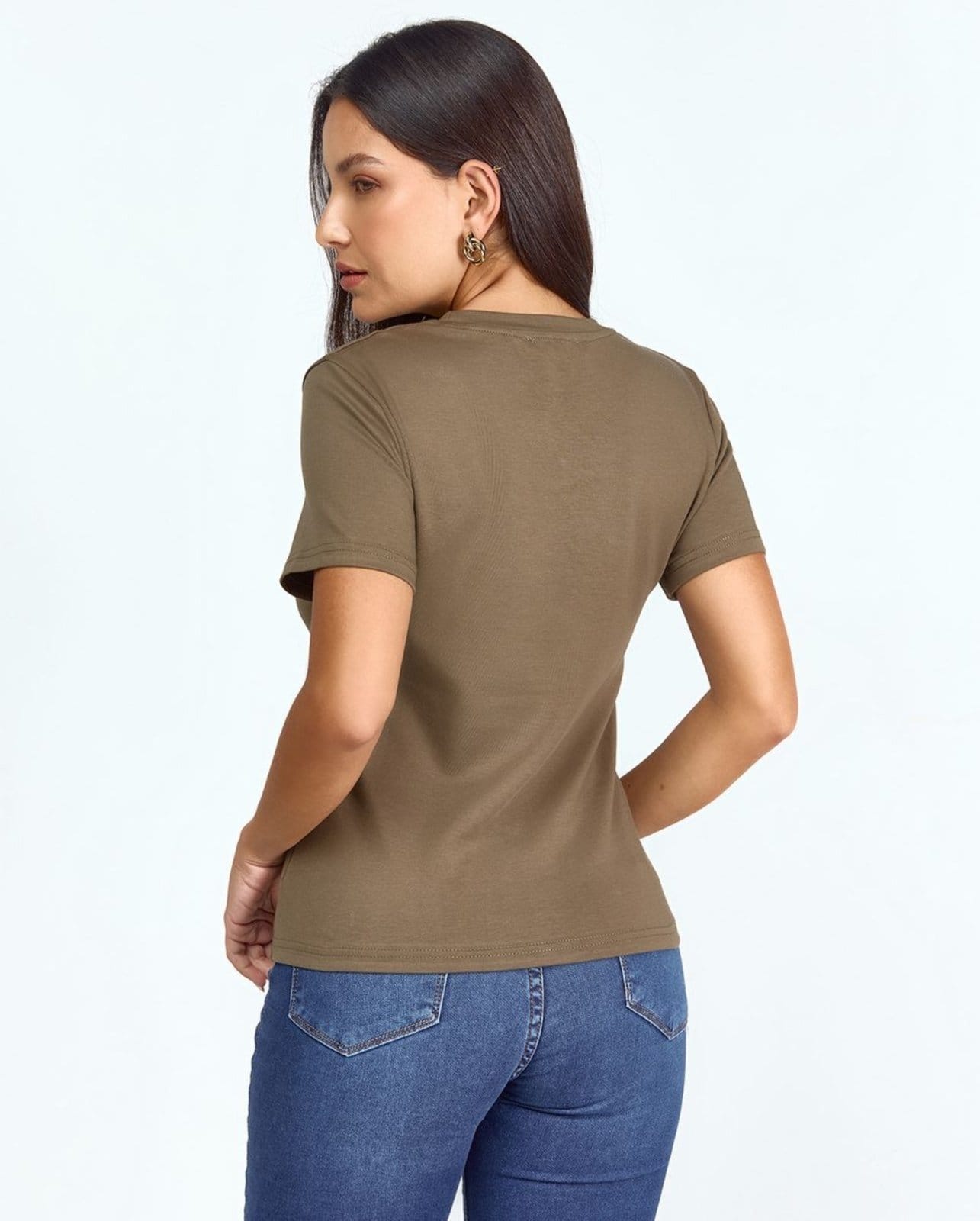 Vista 2 T- Shirt Decote Redondo Feminina Premium 90271 Consciência verde