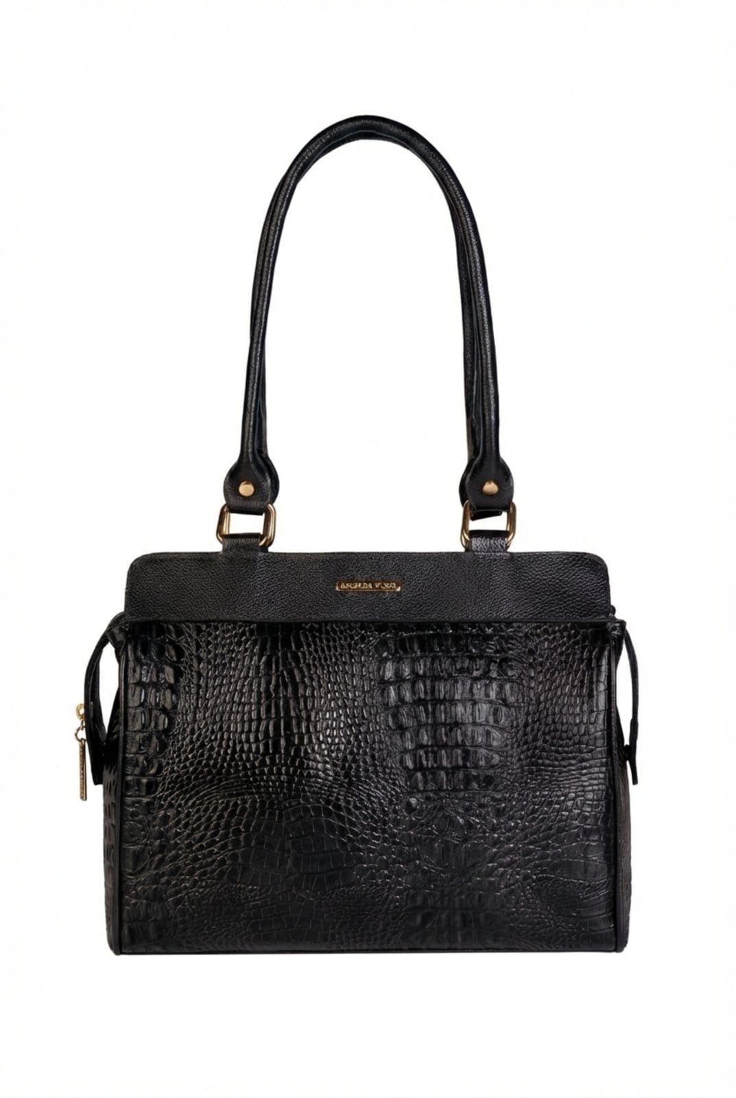 Vista principal Bolsa de ombro em couro croco Silvia Andrea Vinci preto