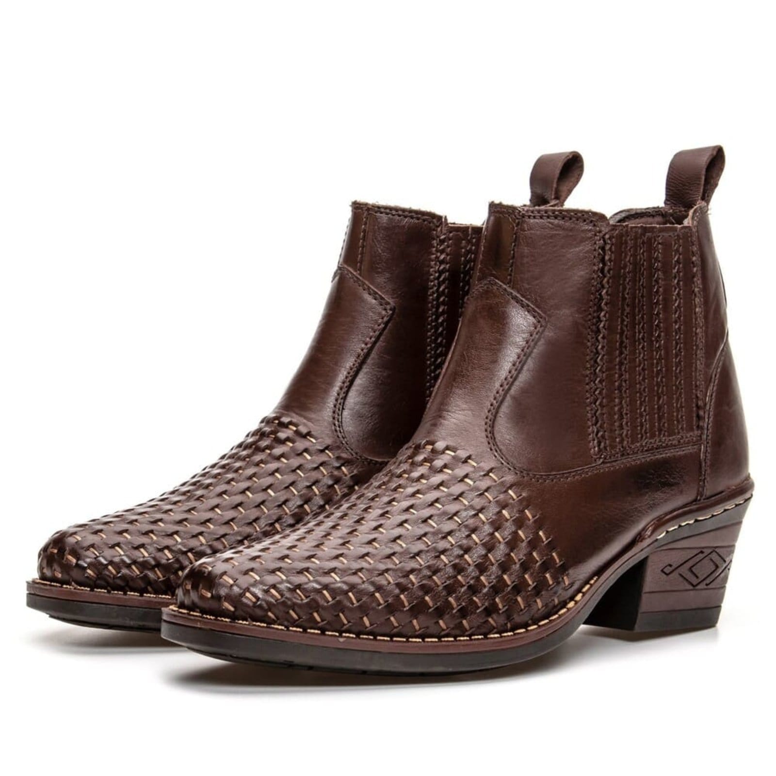 Vista principal Bota Country Masculina de Couro Tresse Clube do Sapato de Franca DFT Texan West Clube do Sapato de Franca café