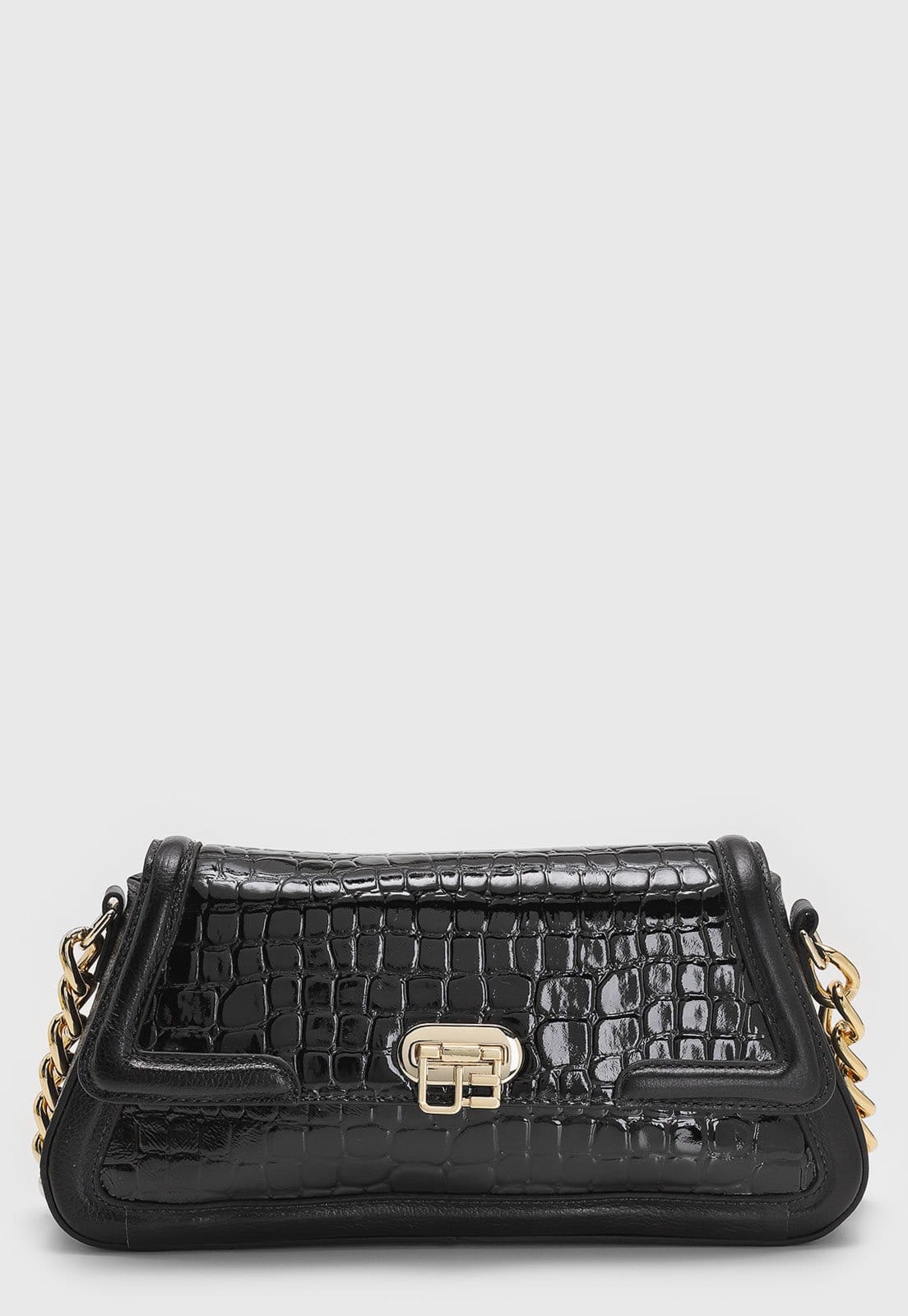 Vista principal Bolsa Média Jorge Bischoff Textura Croco Preta Jorge Bischoff preto