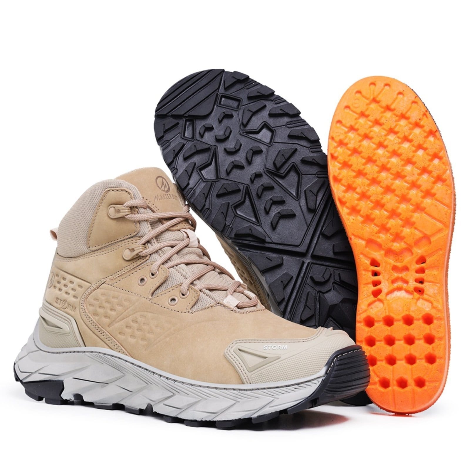 Vista principal Tênis Bota Masculino Storm Adventure em Couro Areia ZAFREM bege