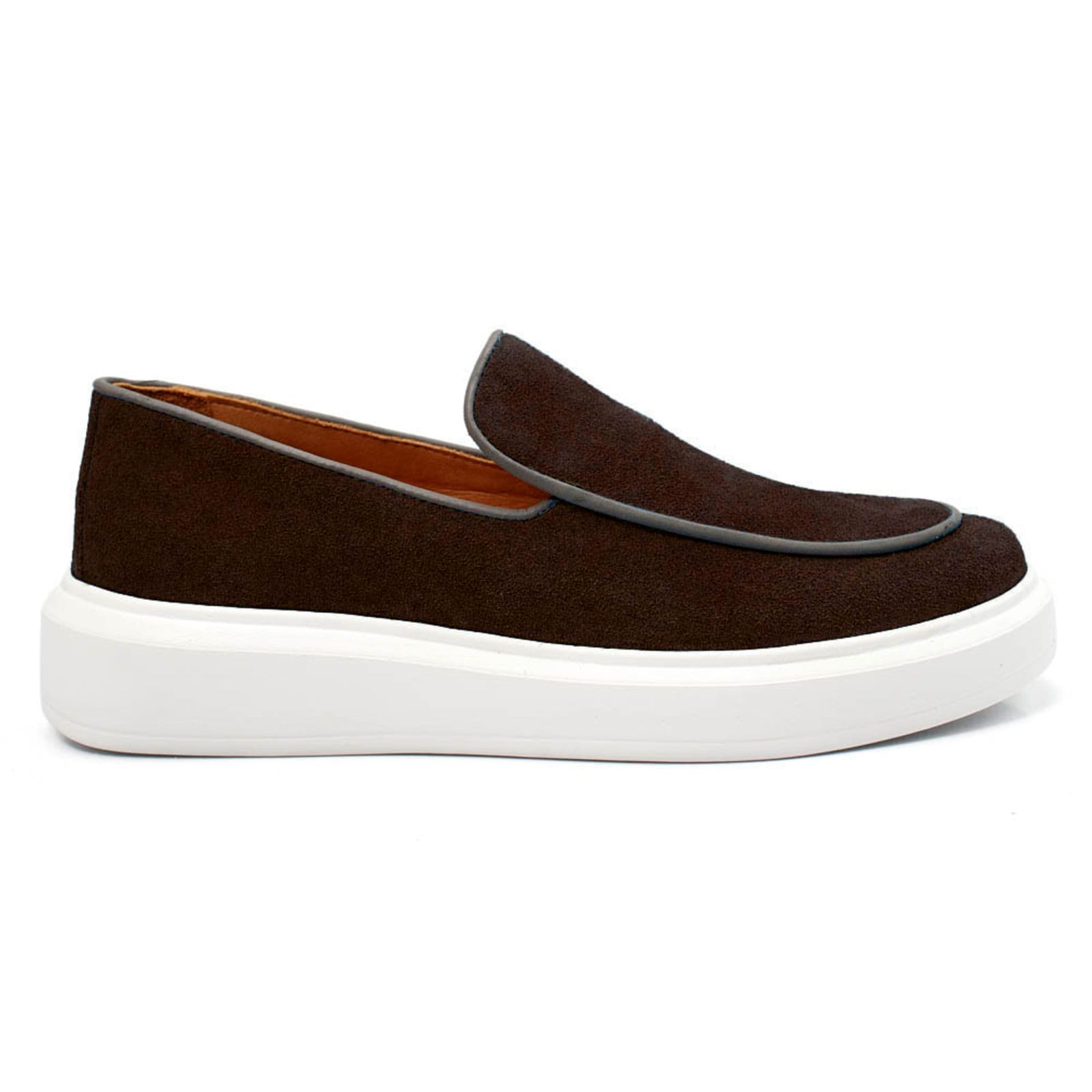 Vista 2 Sapatenis Slip On Masculino Lavini Tenis Iate Casual Couro Legitimo Lavini Shoes café
