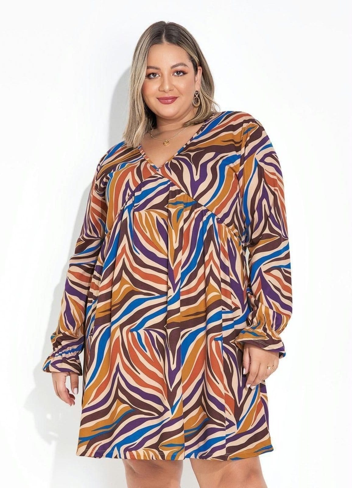 Vestido Com Babado Plus Size Zebra