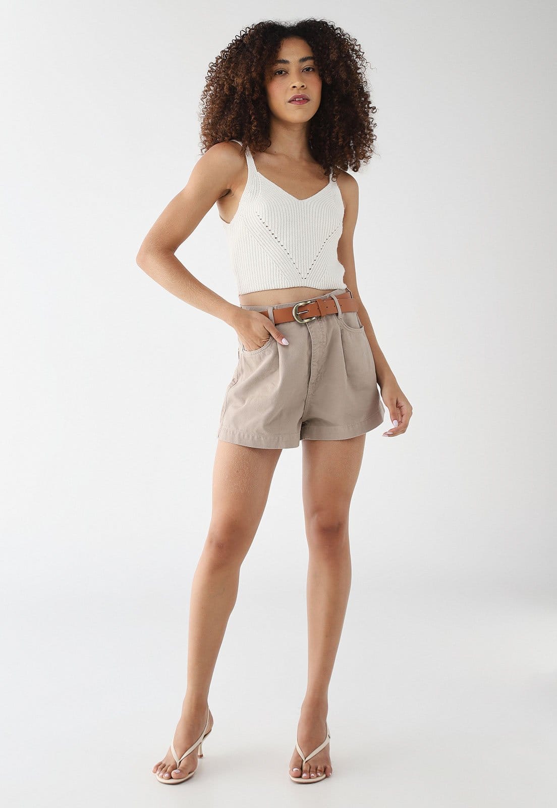 Vista 2 Short Feminino Colcci Cintura Alta Colcci bege