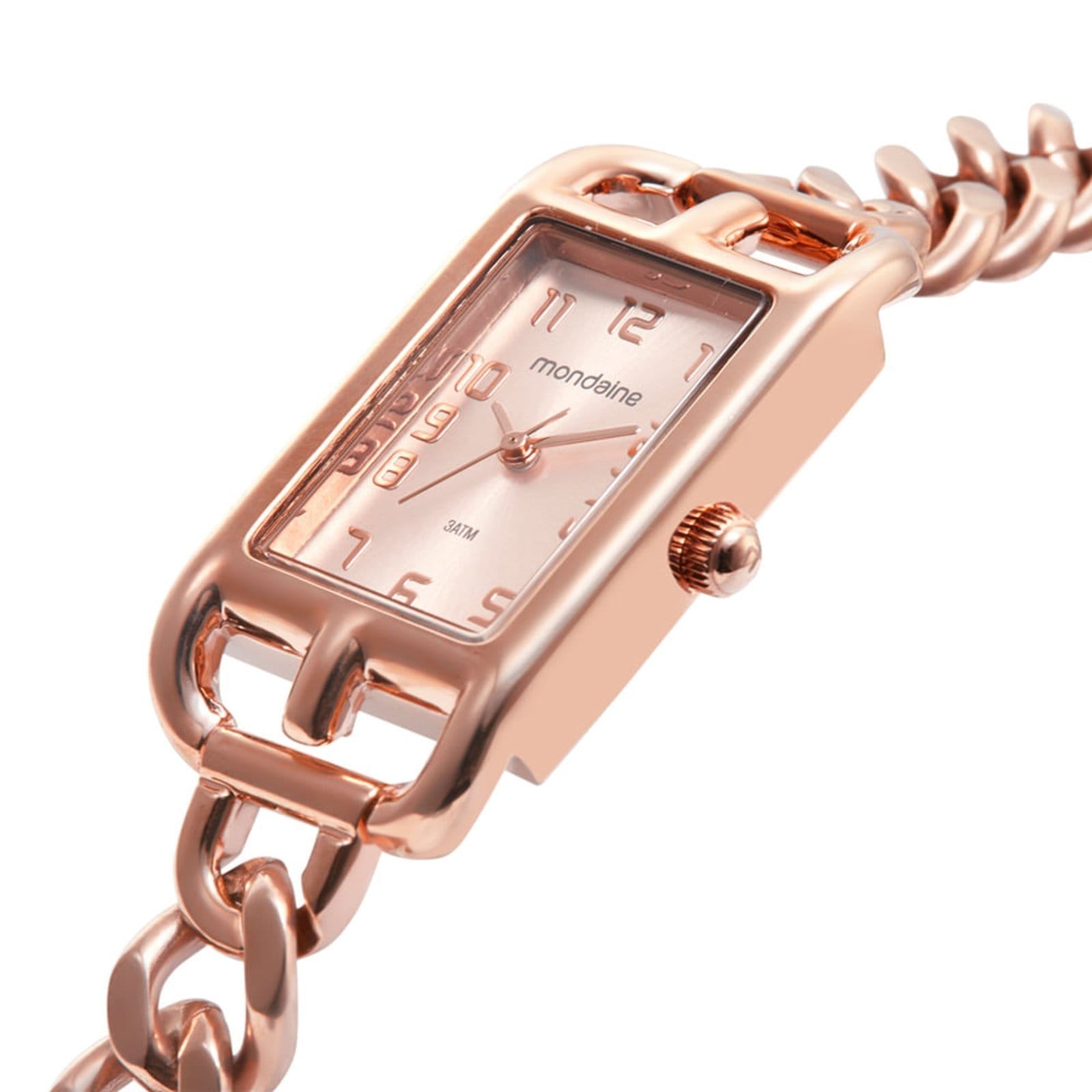 Vista 2 Relógio Feminino Rose Gold Quadrado Metal Elegante Slim Mondaine rosa rose