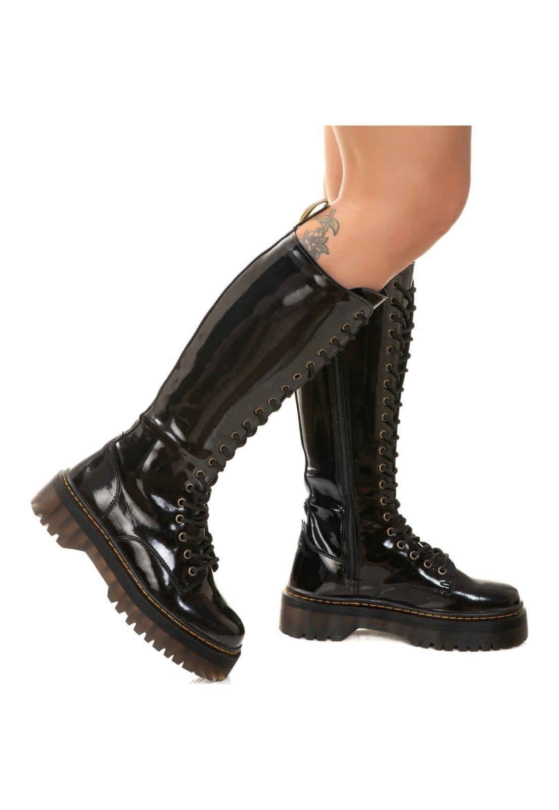 Vista 2 Coturno Estilo Inglês Cano Longo Verniz ESTILO VEGGIE SHOES preto