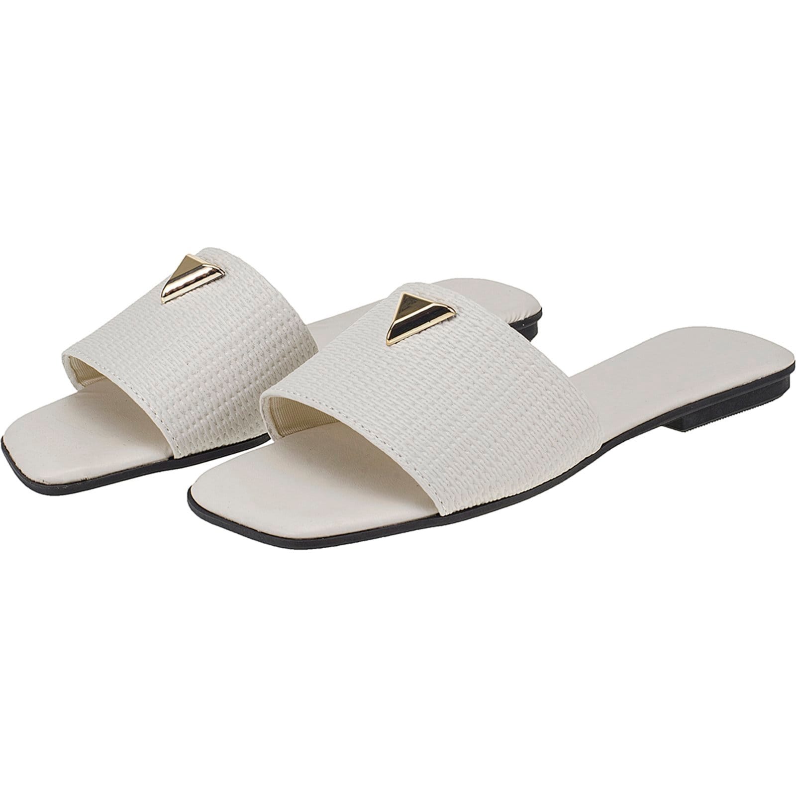 Vista 2 Rasteira Feminina Dourada Fashion com Detalhe de Metal Triangular Off White CIA DOS PASSOS off-white white