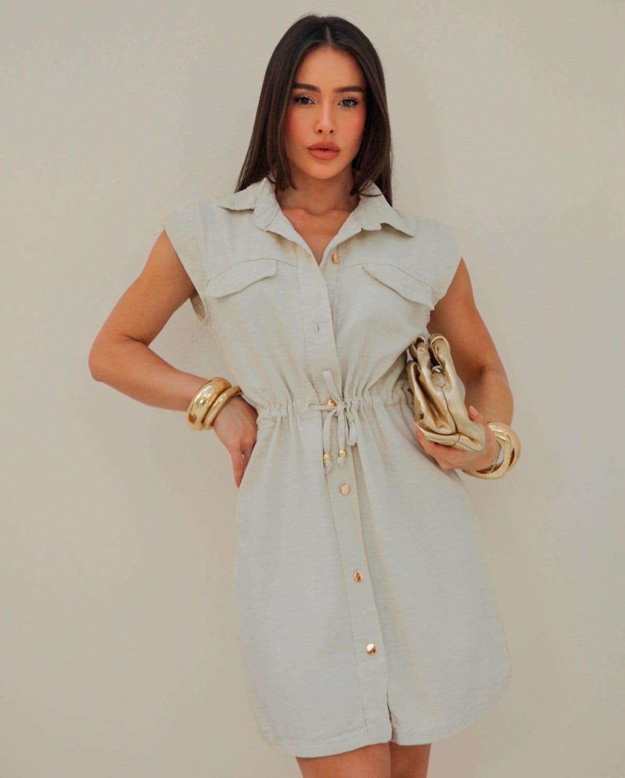 Vestido Linho Curto Feminino 24964 Linho