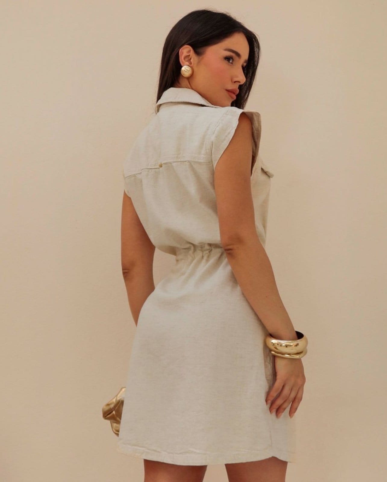 Vista 2 Vestido Linho Curto Feminino 24964 Linho Consciência bege