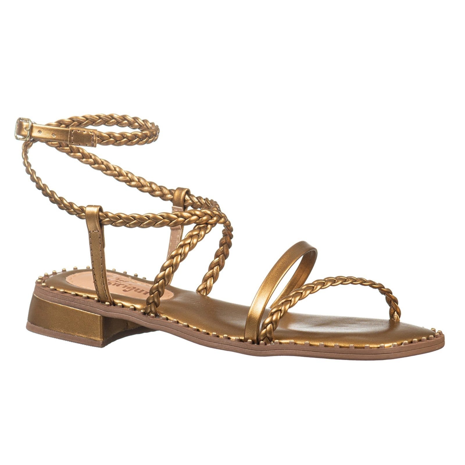 Sandália Feminina Metalizada C/ Tranças E Salto Quadrado - Via Birigui