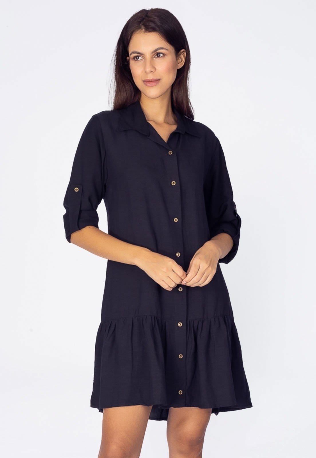 Vestido Curto Amazonia Vital Botton Manga Longa