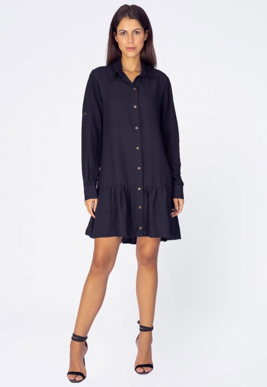 Vista 2 Vestido Curto Amazonia Vital Botton Manga Longa Amazonia Vital preto