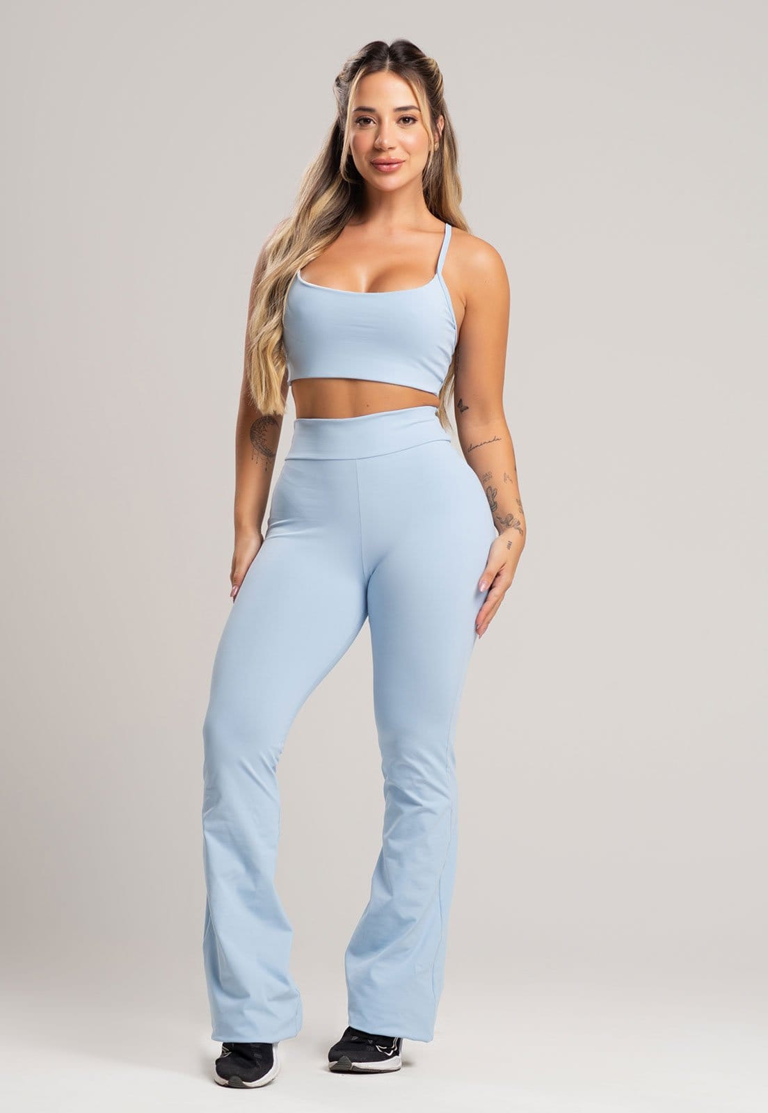 Calça Pantalona Flare MVB Modas Poliamida Céu