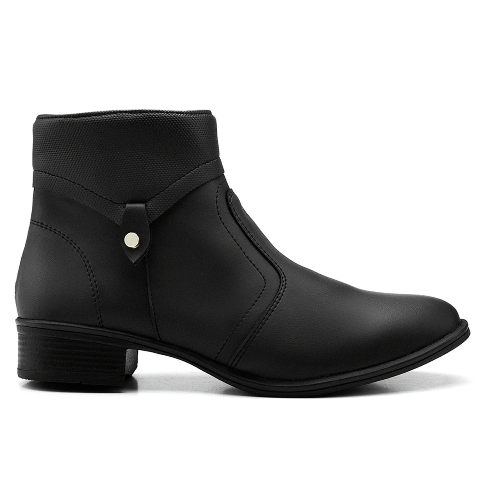 Vista 2 Bota Feminina Cano Baixo Bredeni Coturno Com Ziper Lateral Salto Baixo Detalhe Botao Preta BREDENI preto