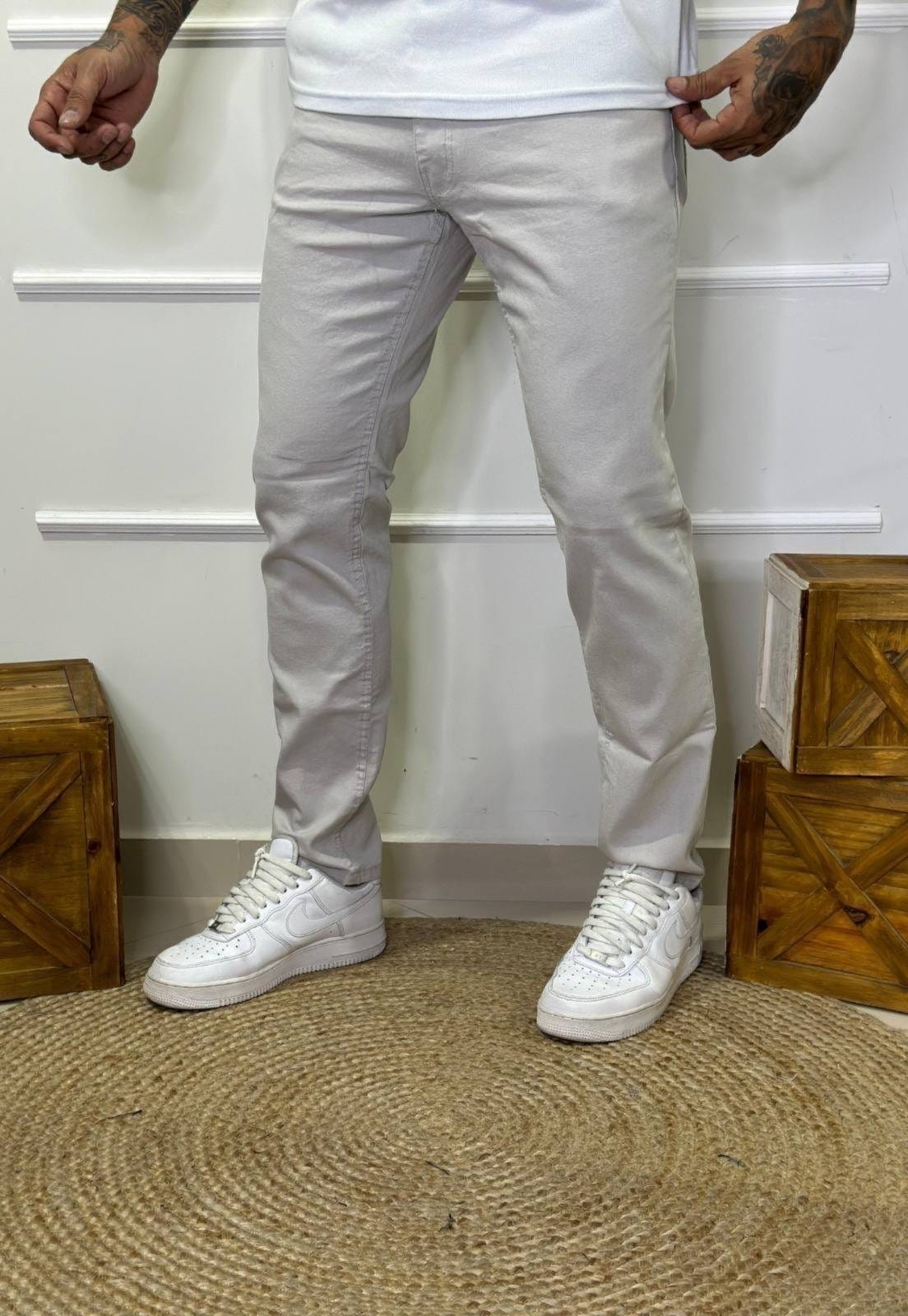 Calça Sarja Masculina Tempo Hábil Alfaiatada Skinny Creme