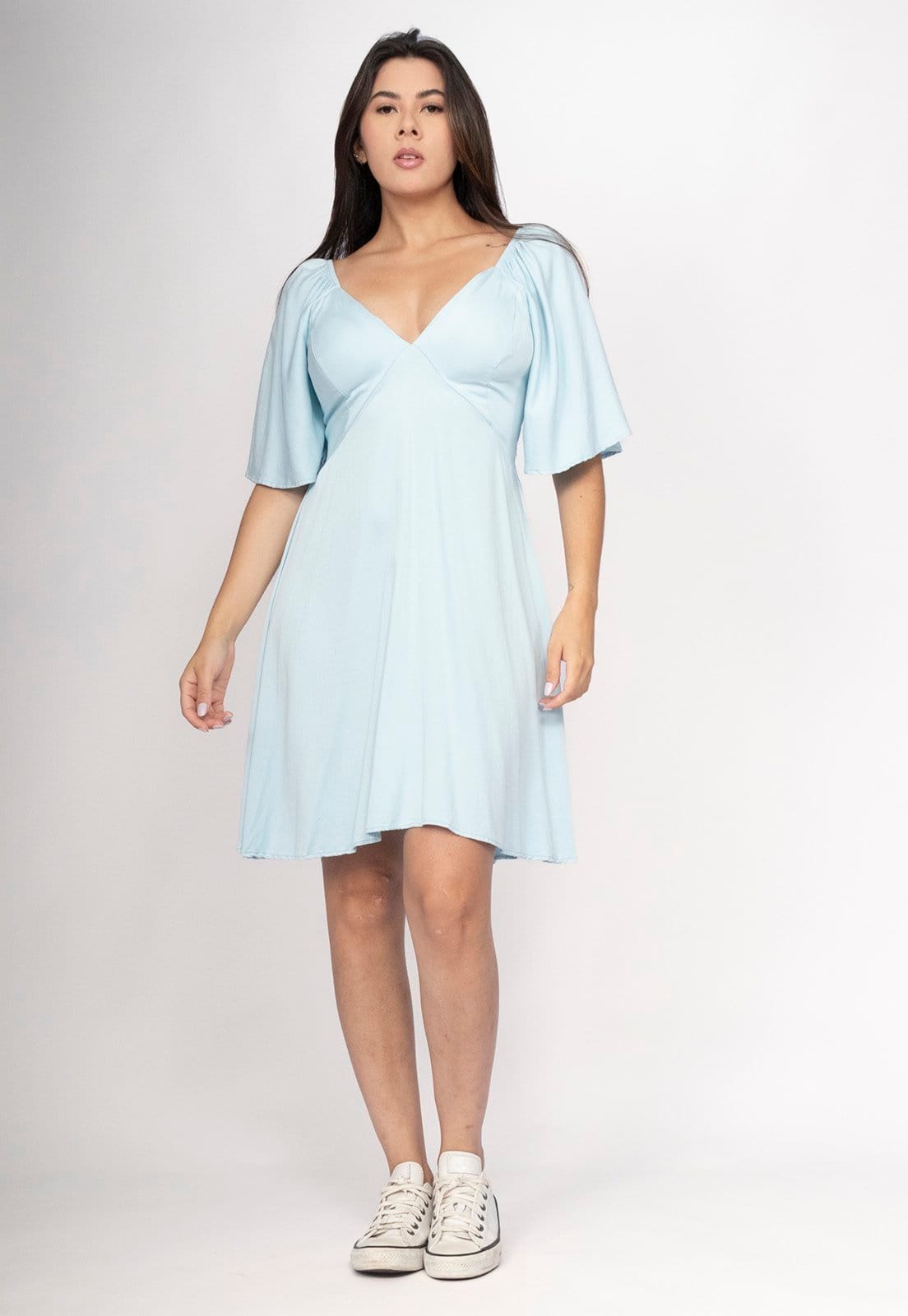 Vista 2 Vestido Curto CabanaFree Com Manga Celeste Cabanafree azul