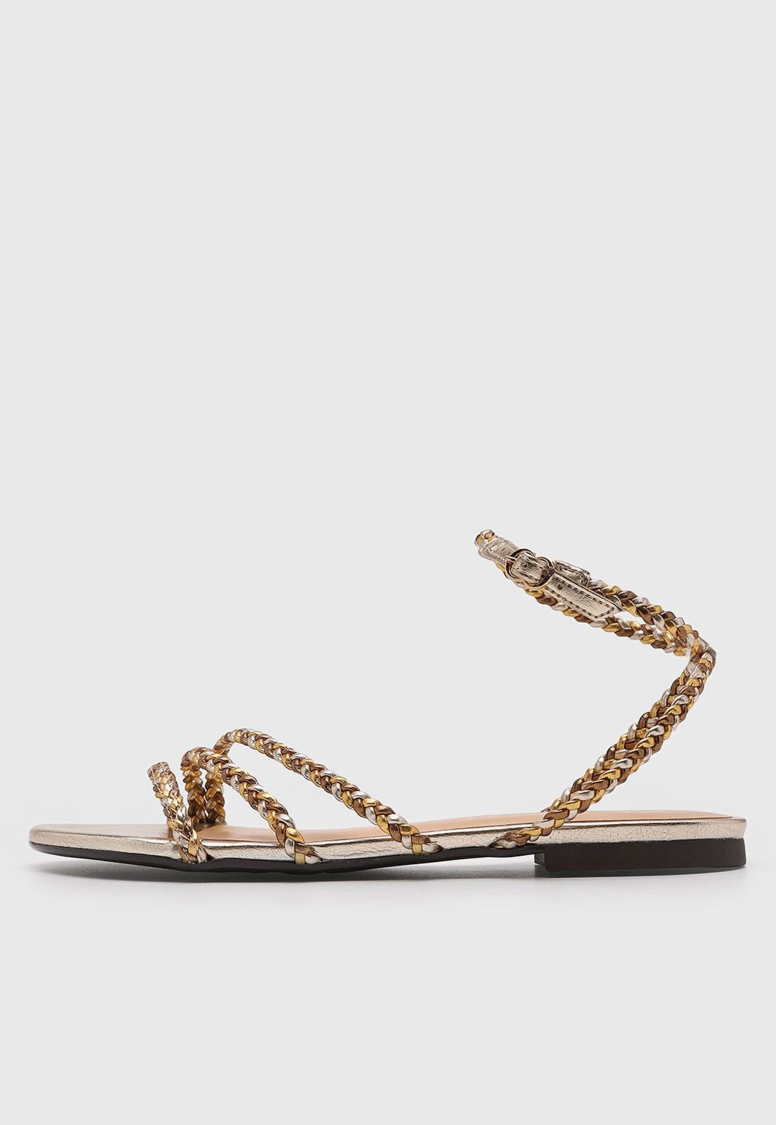 Vista principal Rasteira Feminina Luiza Barcelos Trançada Dourada Luiza Barcelos dourado