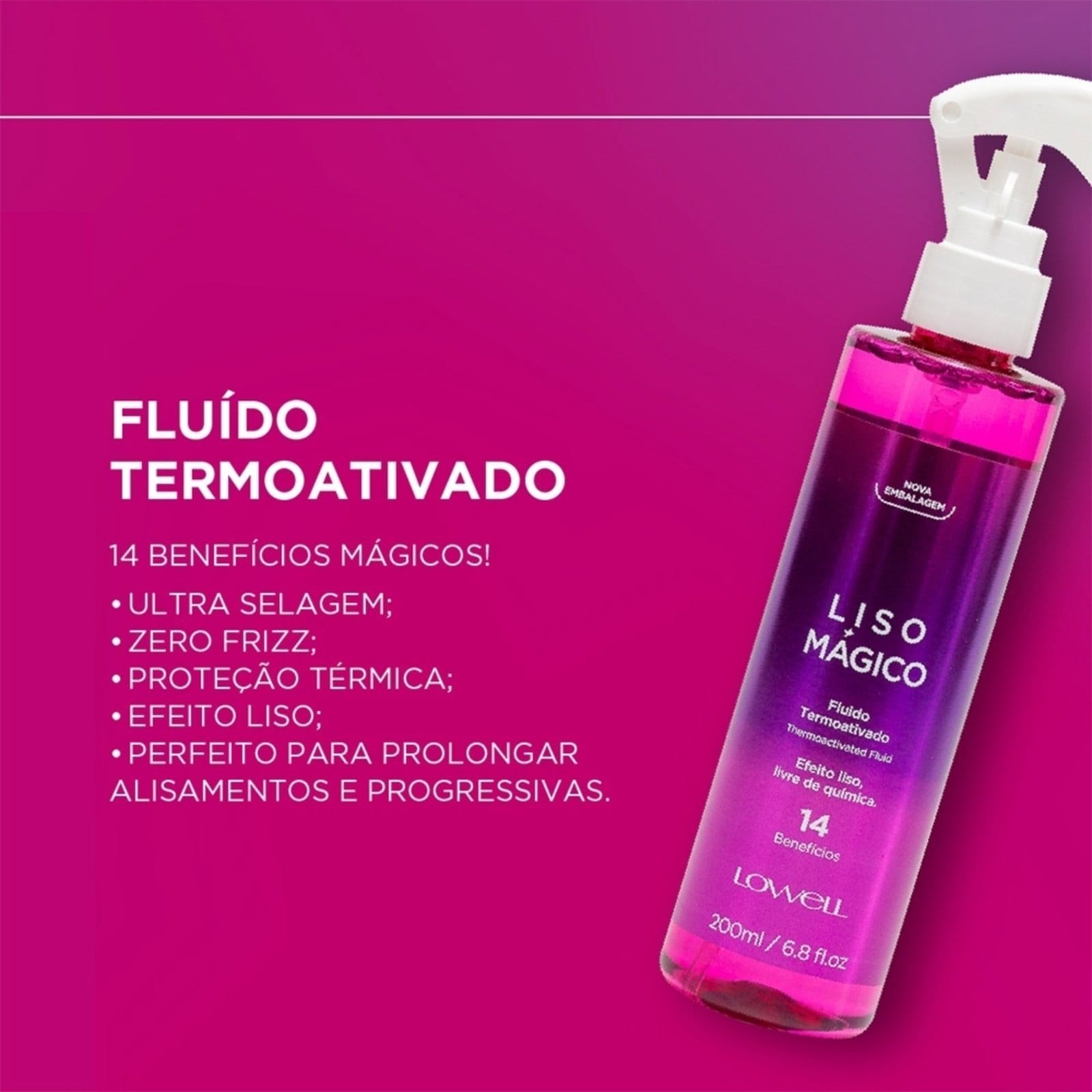 Vista 2 Lowell Liso Mágico - Fluido Termoativado 200ml Lowell multicolorido