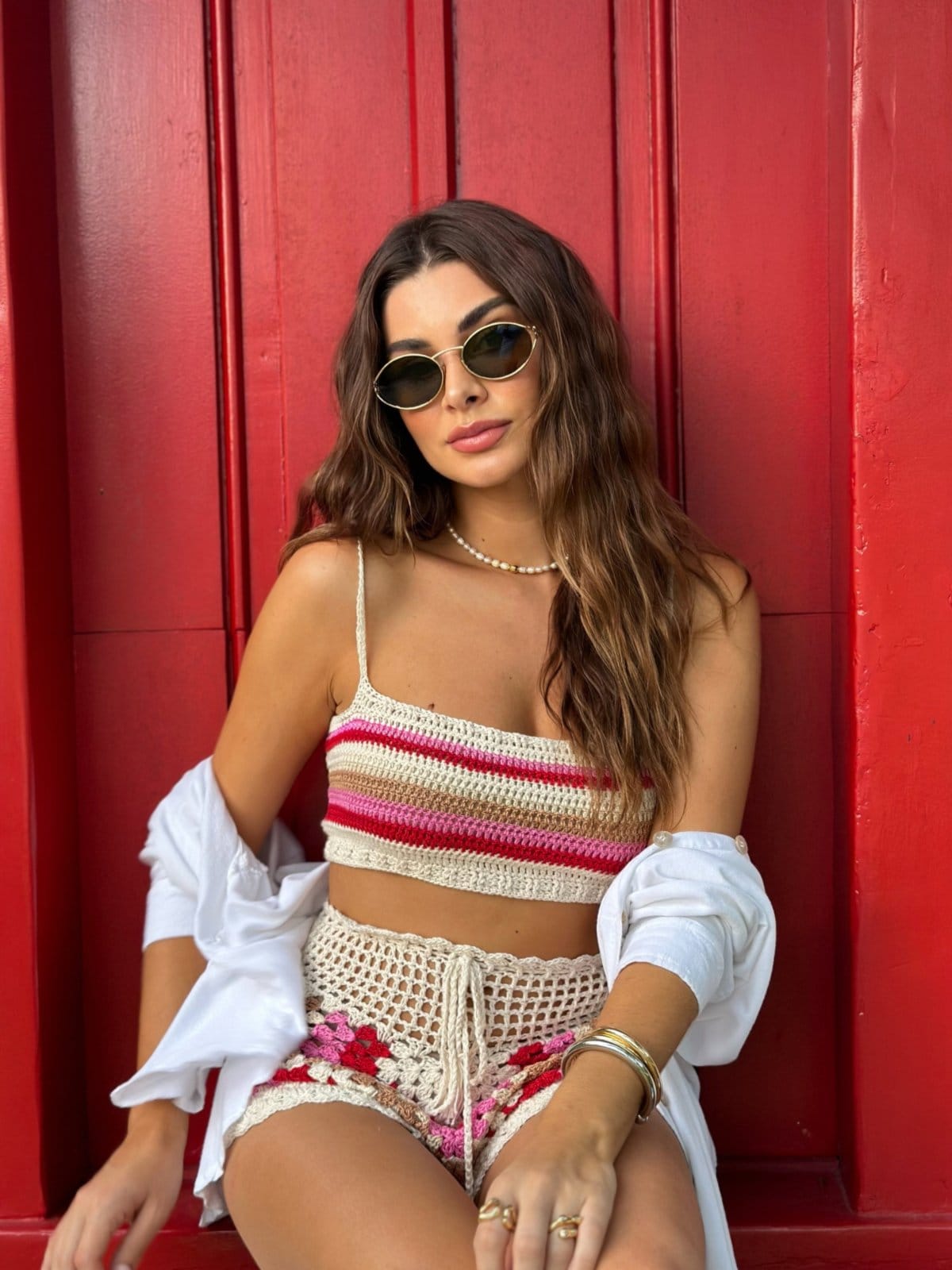 Vista 2 Conjunto de Crochê Romana Pitaia Beachwear Off White Pitaia Beachwear listrado white