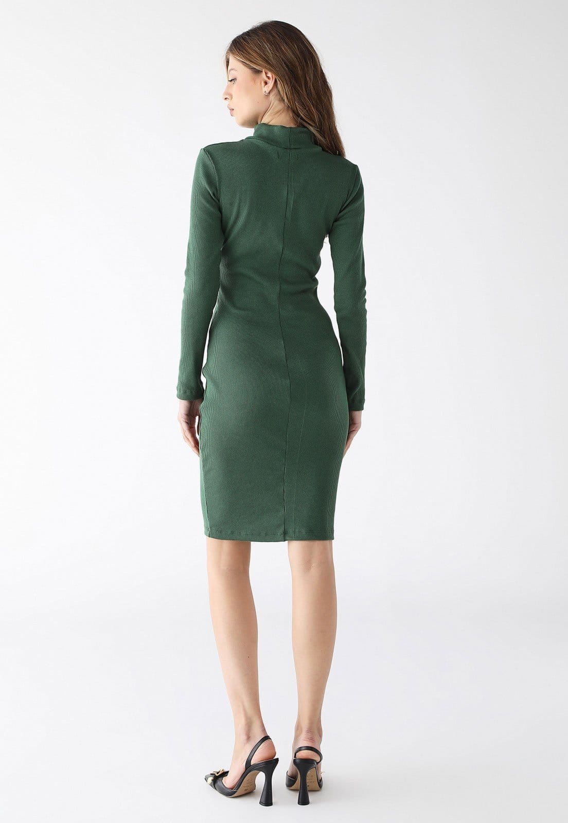 Vista 2 Vestido Curto Gola Alta Levosch Ribana Algodão Premium Verde Militar 77VS LEVOSCH cinza verde