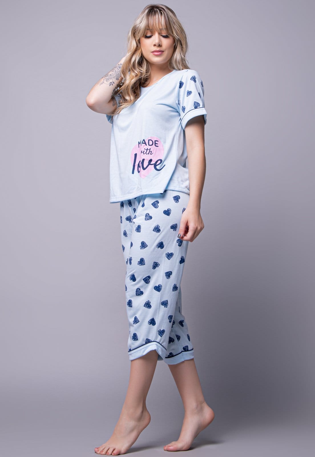 Vista 2 Pijama Feminino Serra e Mar Modas Manga Curta Pescador SERRA E MAR MODAS azul