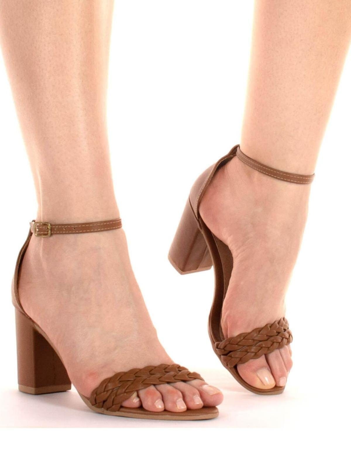 Sandalia Feminina Salto Alto Social Grosso Trança Confortável Via Angel 5202