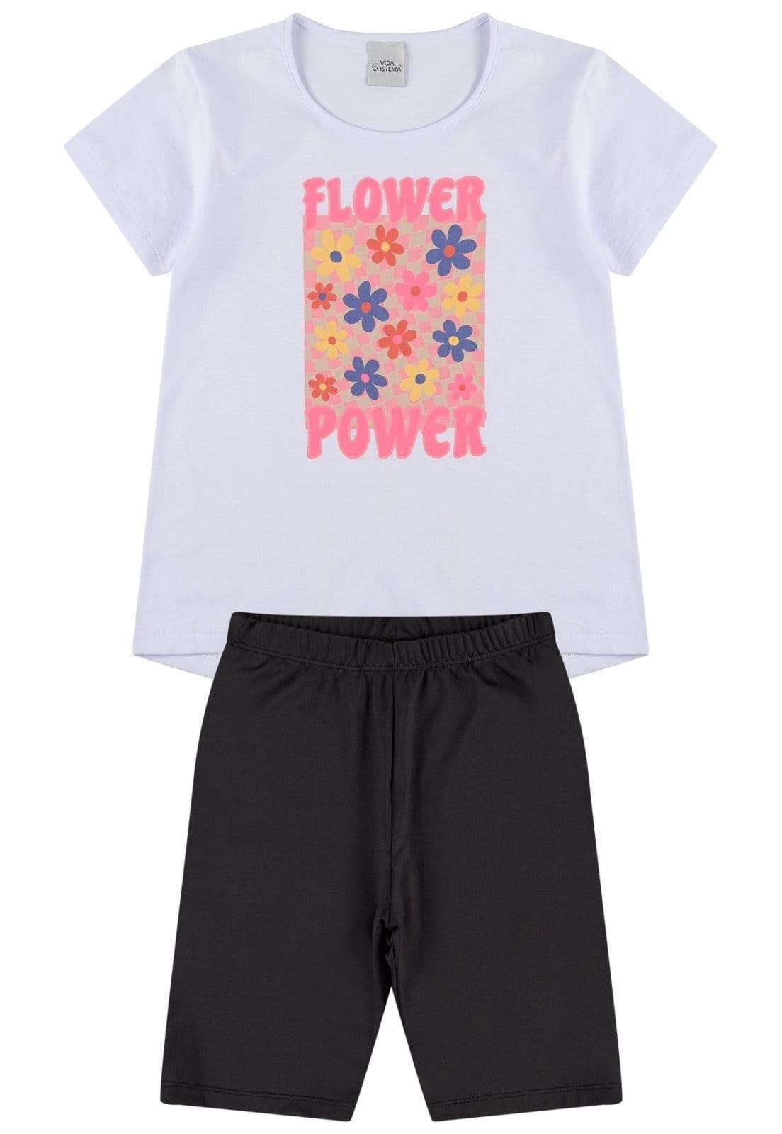 Vista 2 Infantil - Conjunto Bermuda Ciclista Flower Power VIDA COSTEIRA branco