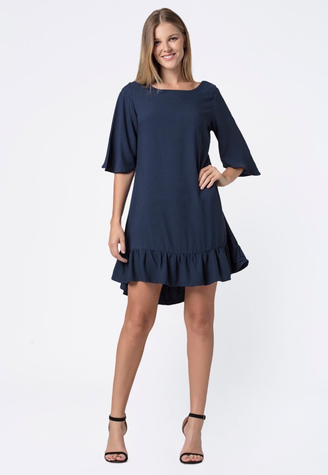 Vista 2 Vestido Curto Amazonia Vital Viscose Babados Amazonia Vital azul marinho