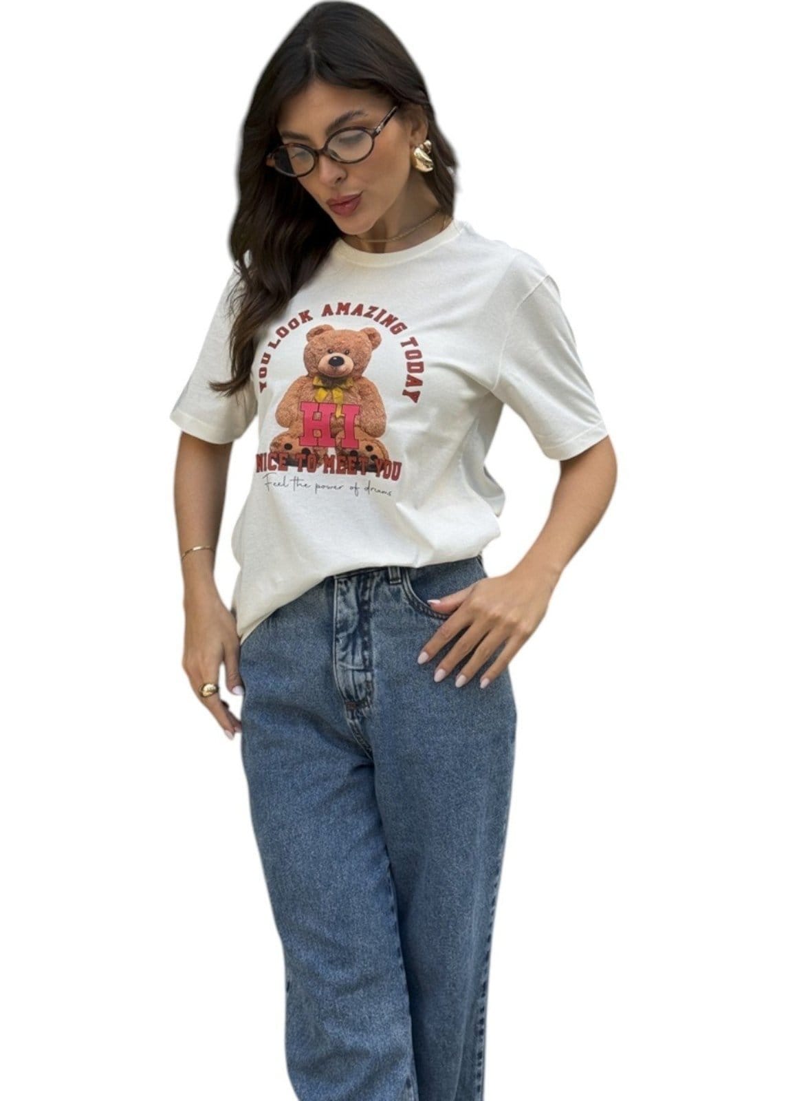 Vista 2 Camiseta Feminina Cianitas Off Estampa Urso Amazing Cianitas off-white