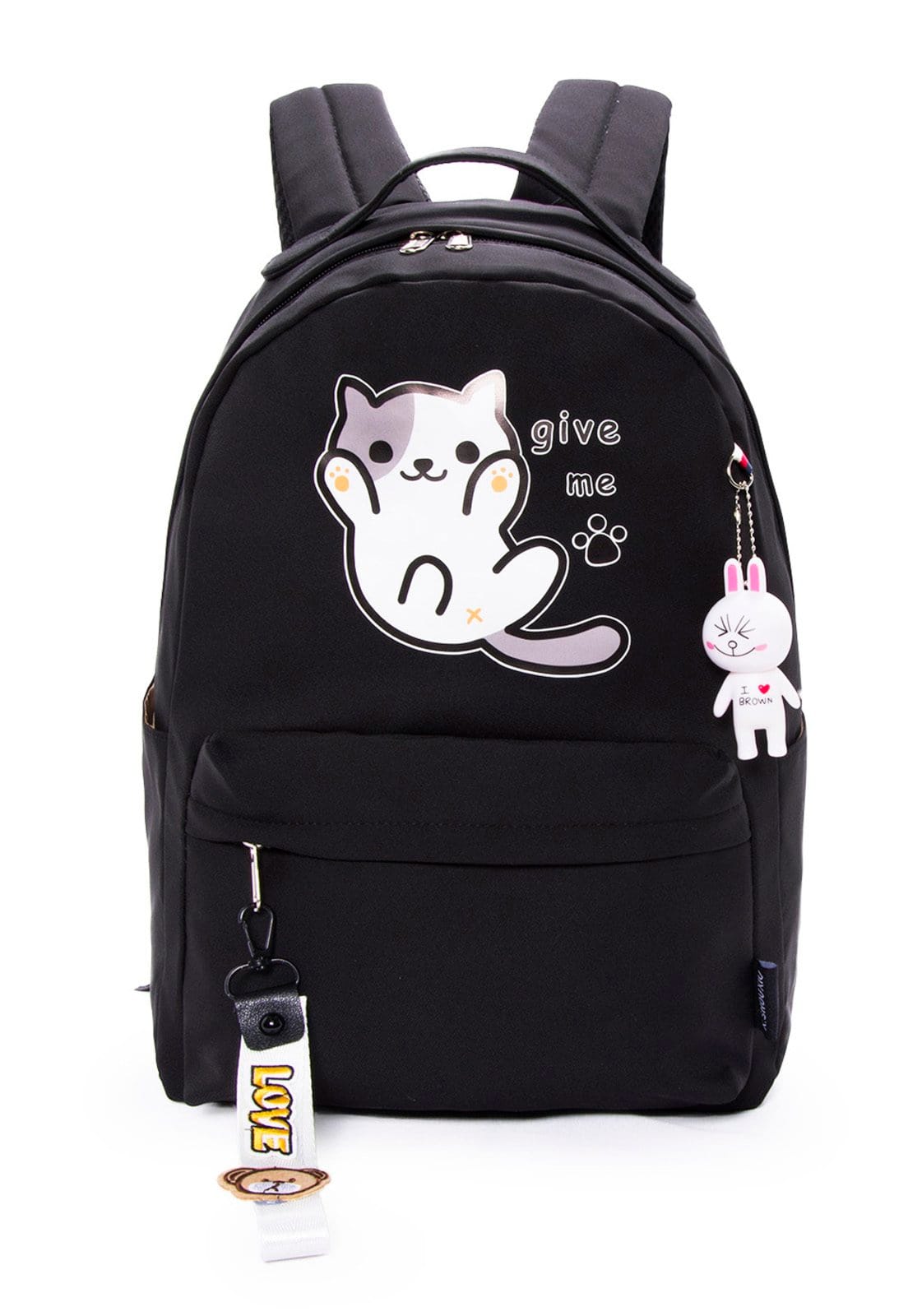 Vista principal Infantil - Mochila Escolar Espaçosa Juvenil Gatinho Reforçada Chaveiro Feminina YUPE preto