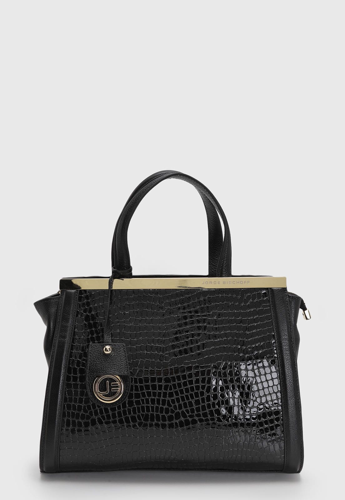 Bolsa Grande Feminina Jorge Bischoff Efeito Croco Preta