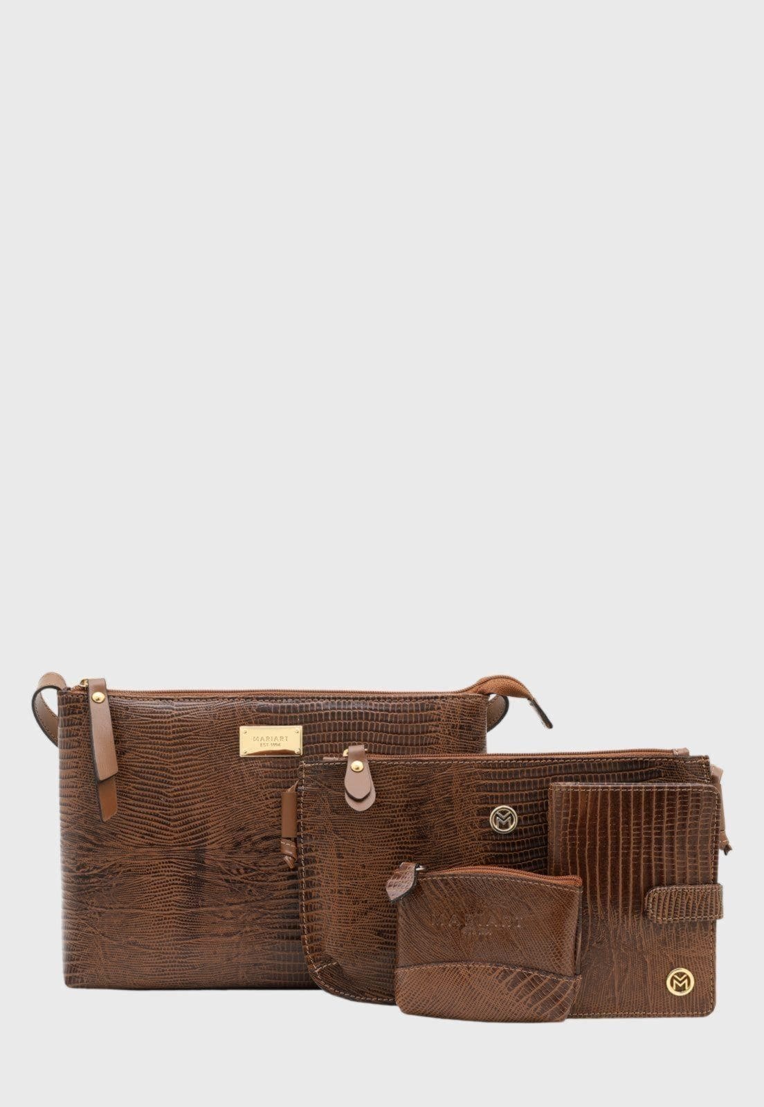 Vista principal Kit 2 Bolsas c/ Carteira e Porta Moedas Couro Mariart 2190 + 201L + 237 + PN10 Havana Mariart caramelo