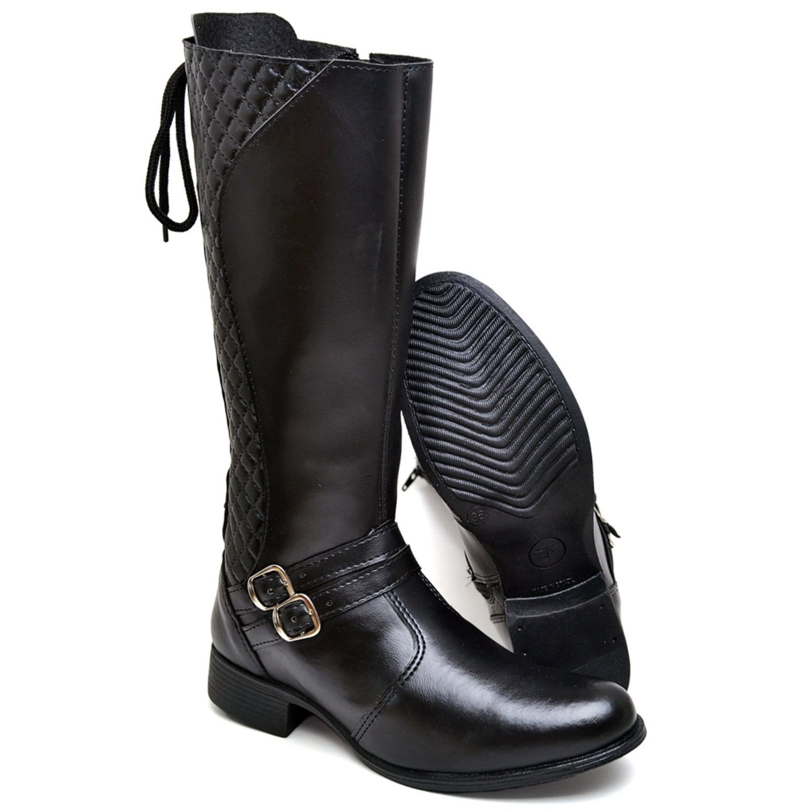 Vista 2 Bota Feminina Estilosa Cano Longo em Sintético de Amarração Preta Polo Blu do 33 ao 40 Polo Blu preto blu