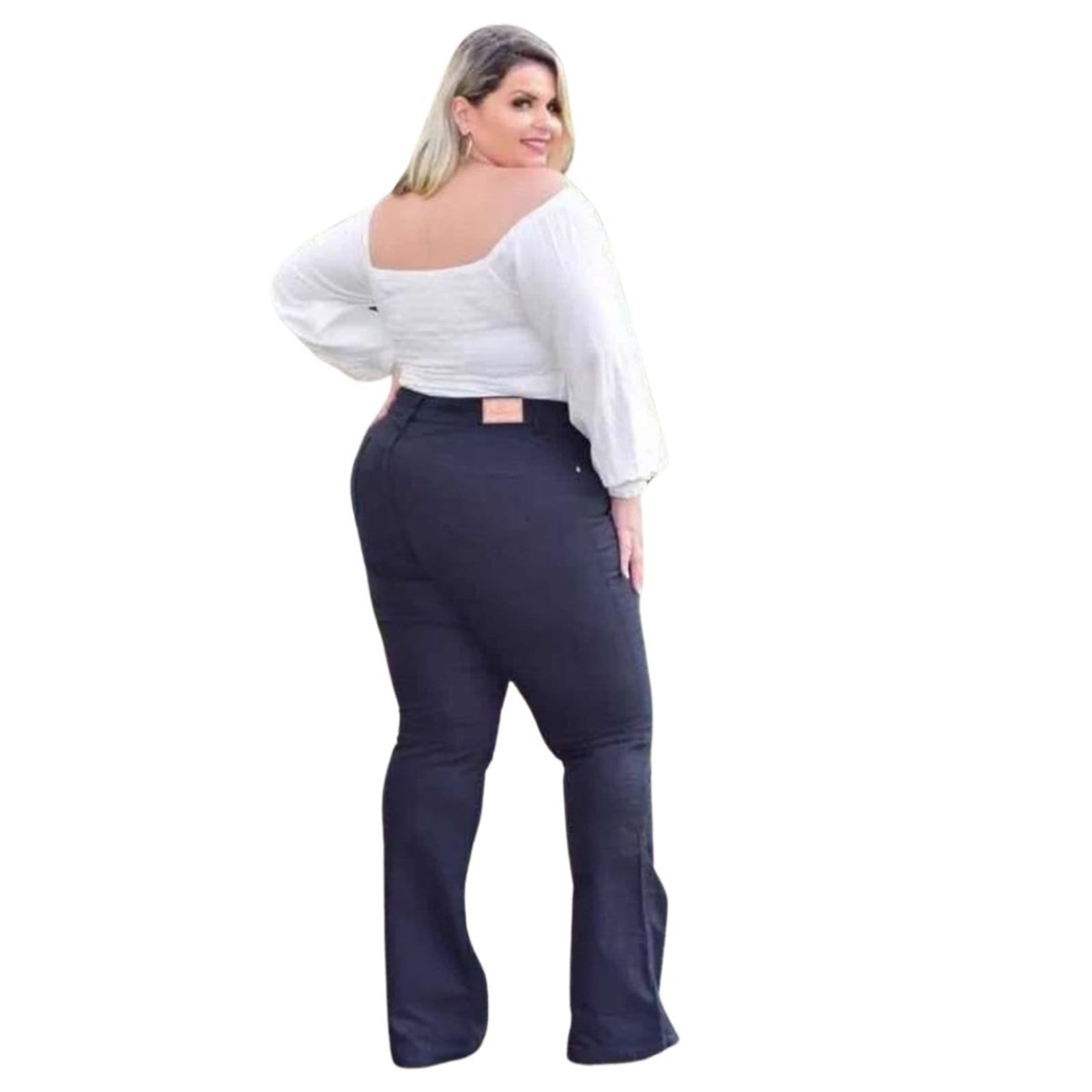 Vista 2 Calça Feminina Flare Preta Plus Size Jeans Loka preto