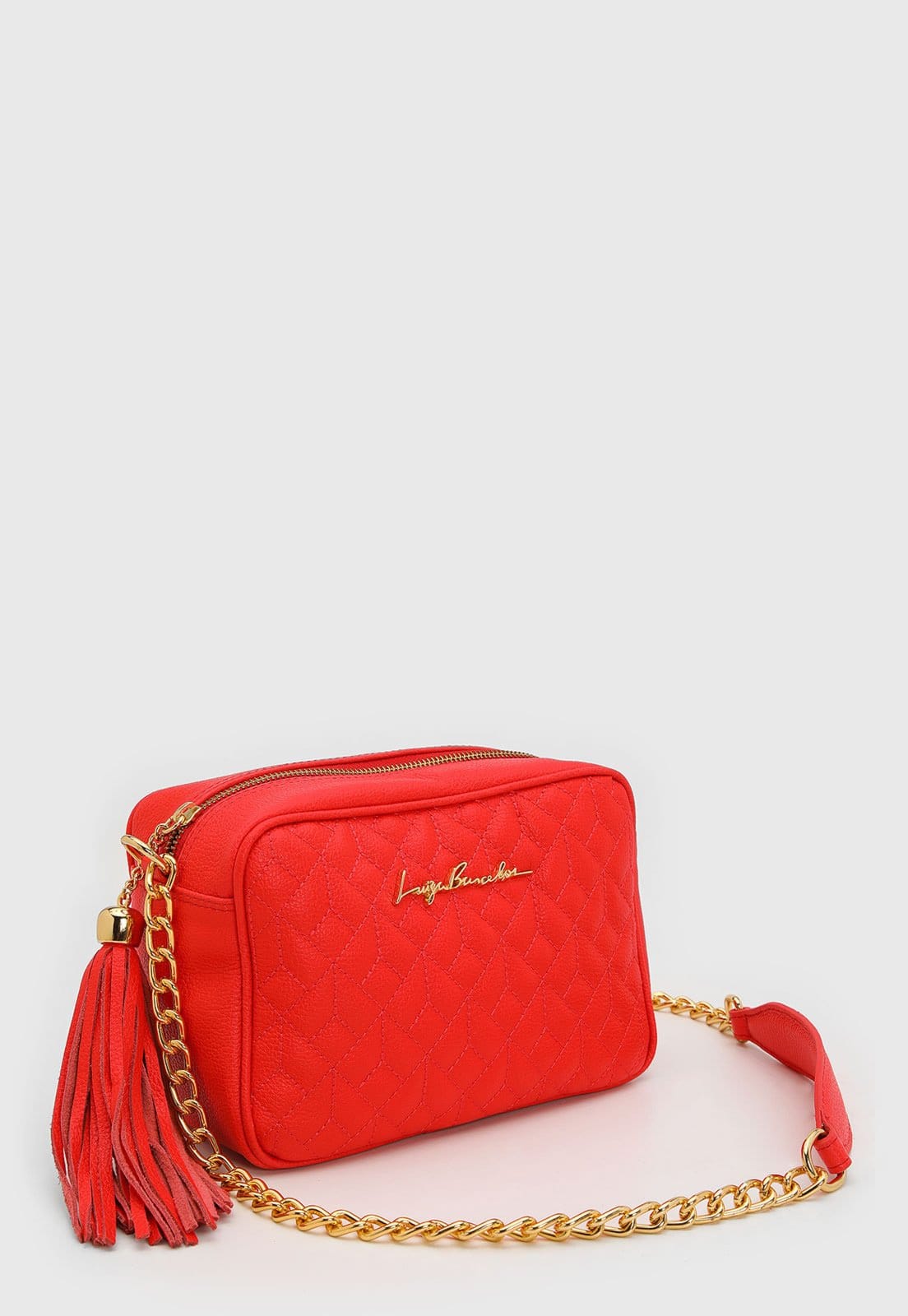 Vista 2 Bolsa Média Feminina Luiza Barcelos Matelassê Tassel Vermelha Luiza Barcelos vermelho