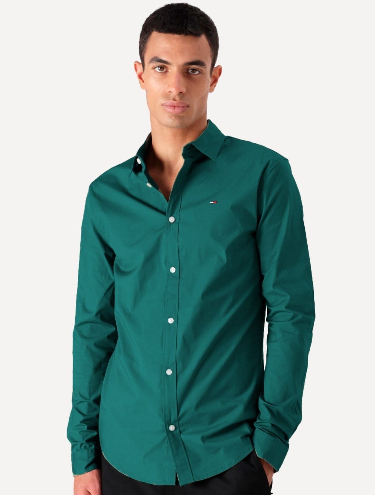 Vista principal Camisa Tommy Jeans Masculina Slim Original Stretch Escuro Tommy Jeans verde