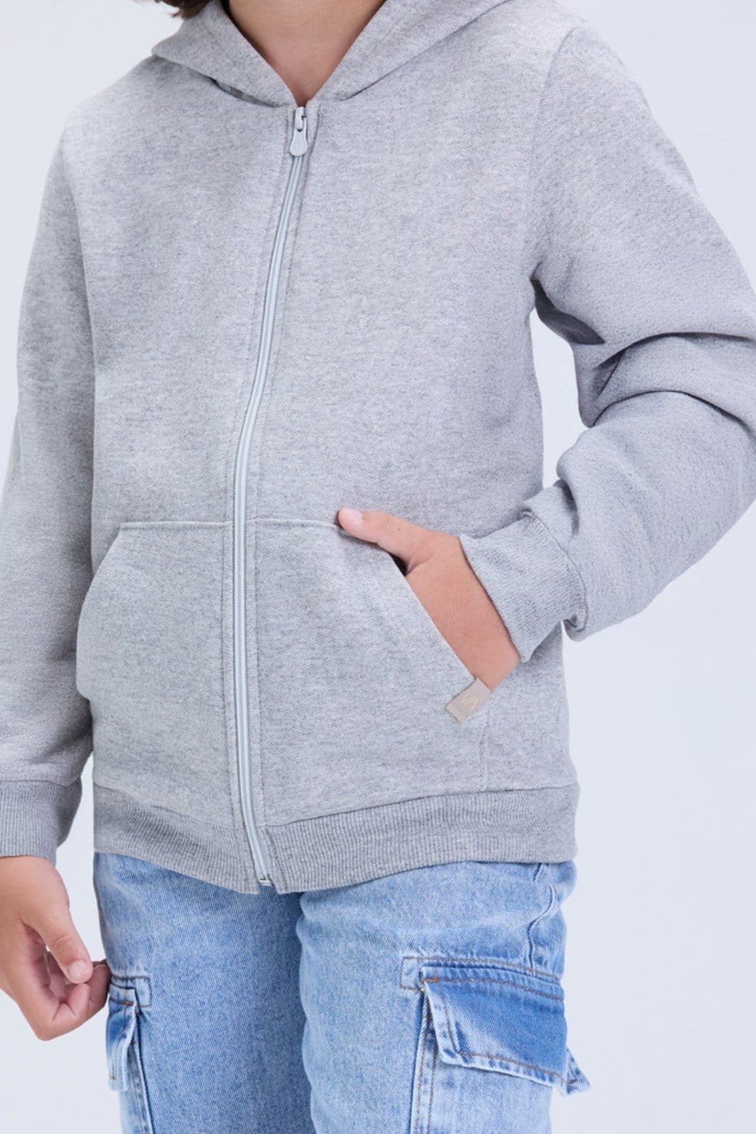 Vista 2 Infantil - Jaqueta Unissex de Inverno Moletom Liso com Capuz VIDA COSTEIRA cinza