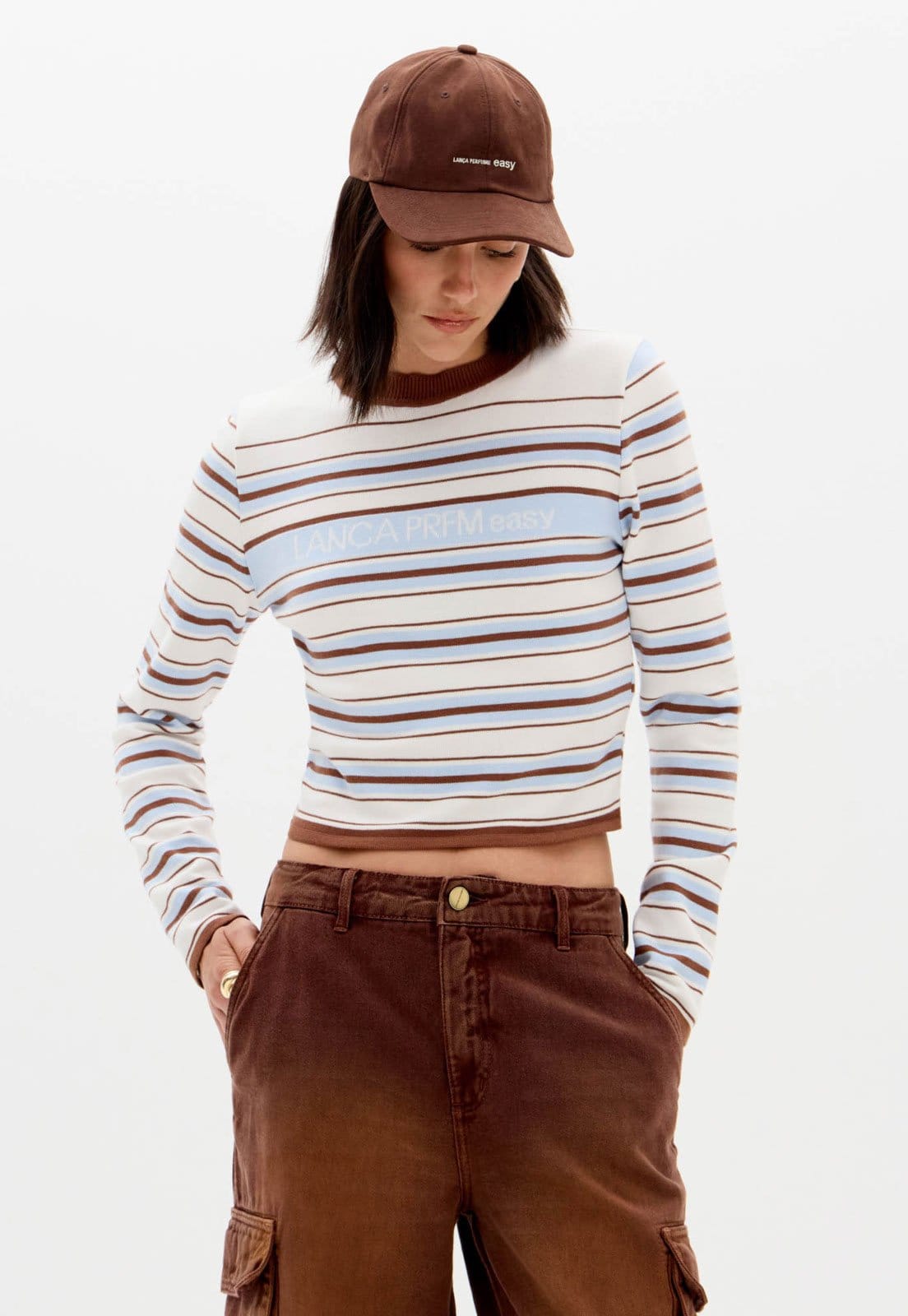 Blusa Feminina Lança Perfume Listrada Cropped Off-White