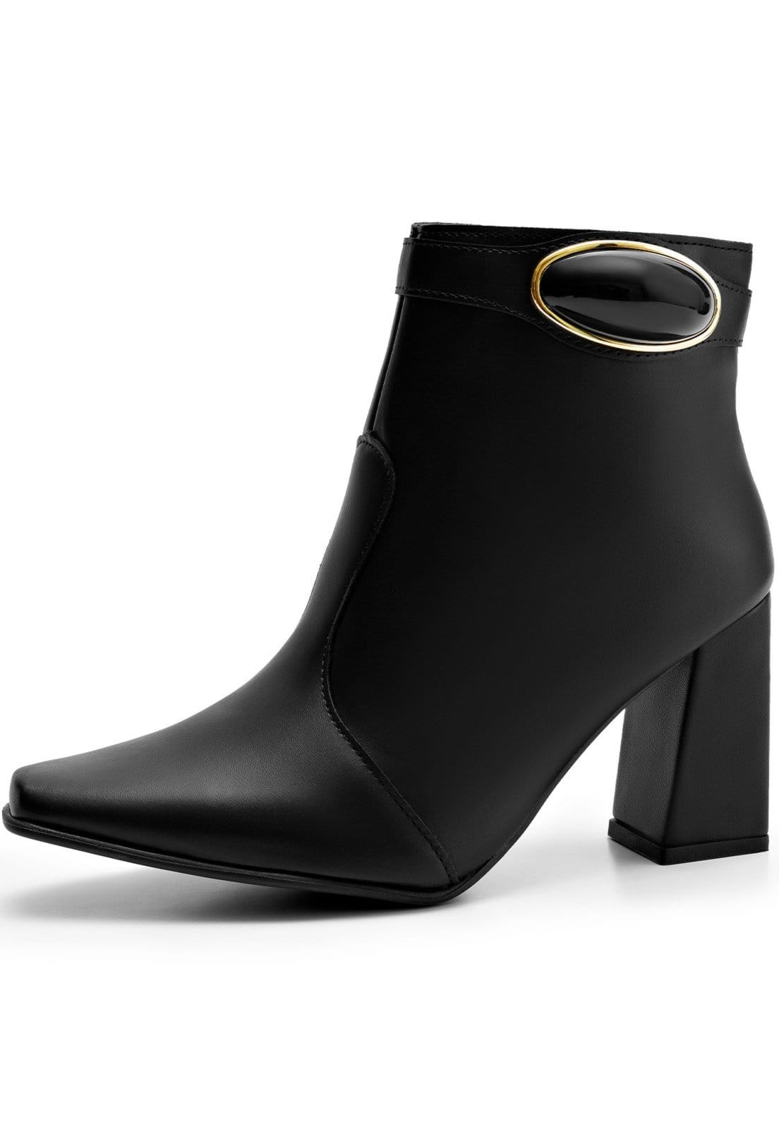 Vista principal Bota Feminina Lumiss Cano Curto Salto Alto Bloco Enfeite Metalizado LUMISS preto