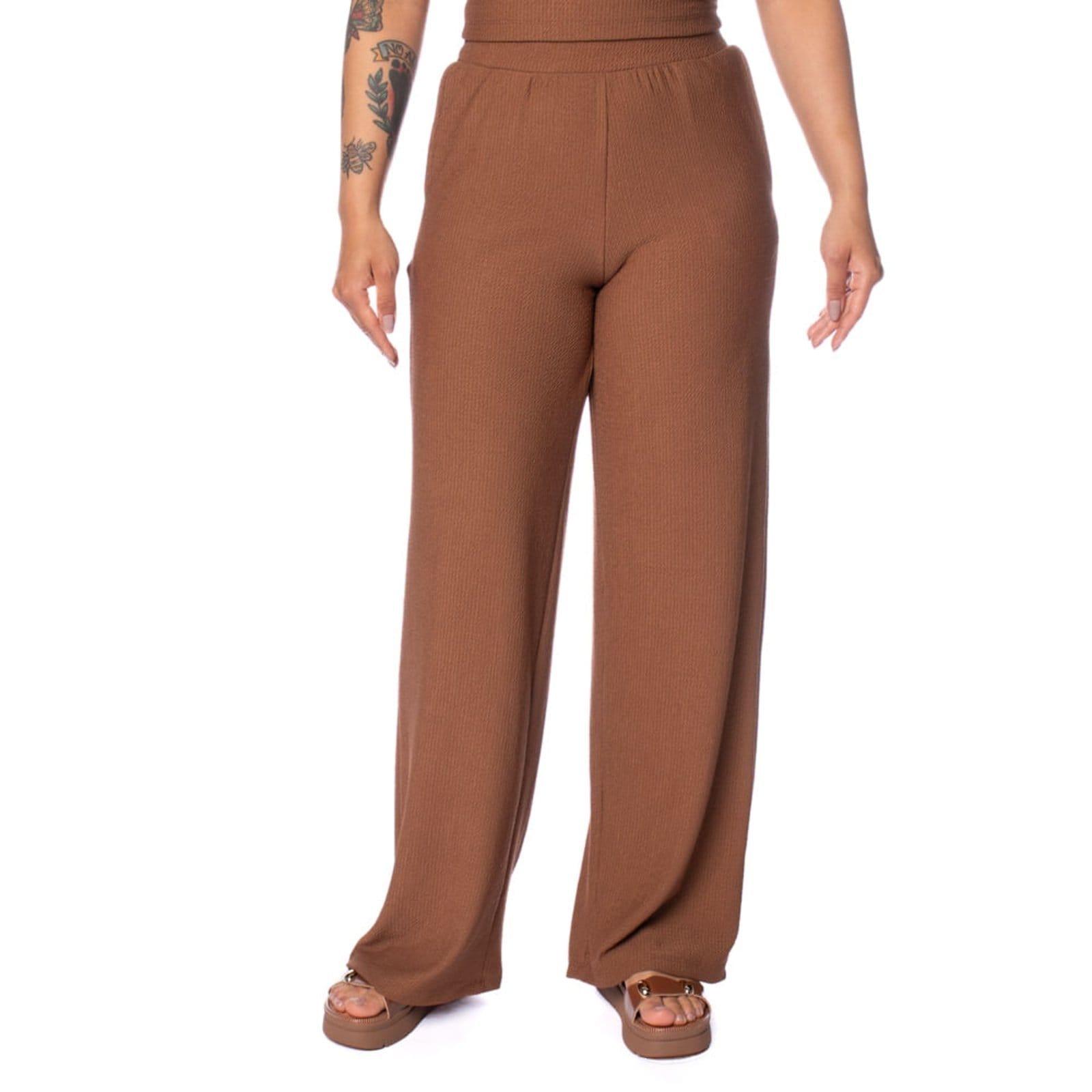 Calça Feminina Babicat Wide Leg Texturizada Escuro