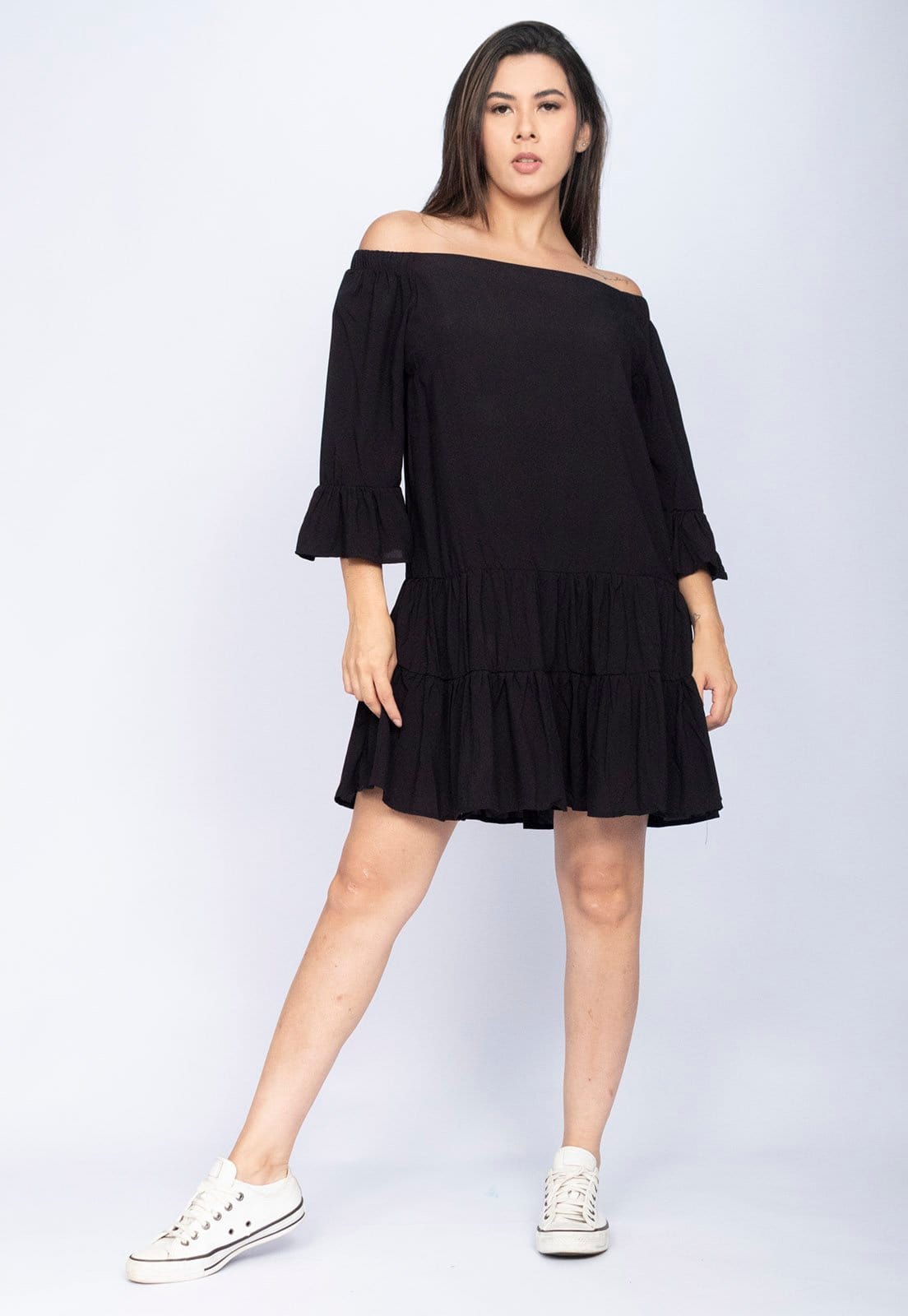 Vista 2 Vestido CabanaFree Curto Ombro a Ombro Jambo Viscose Cabanafree preto