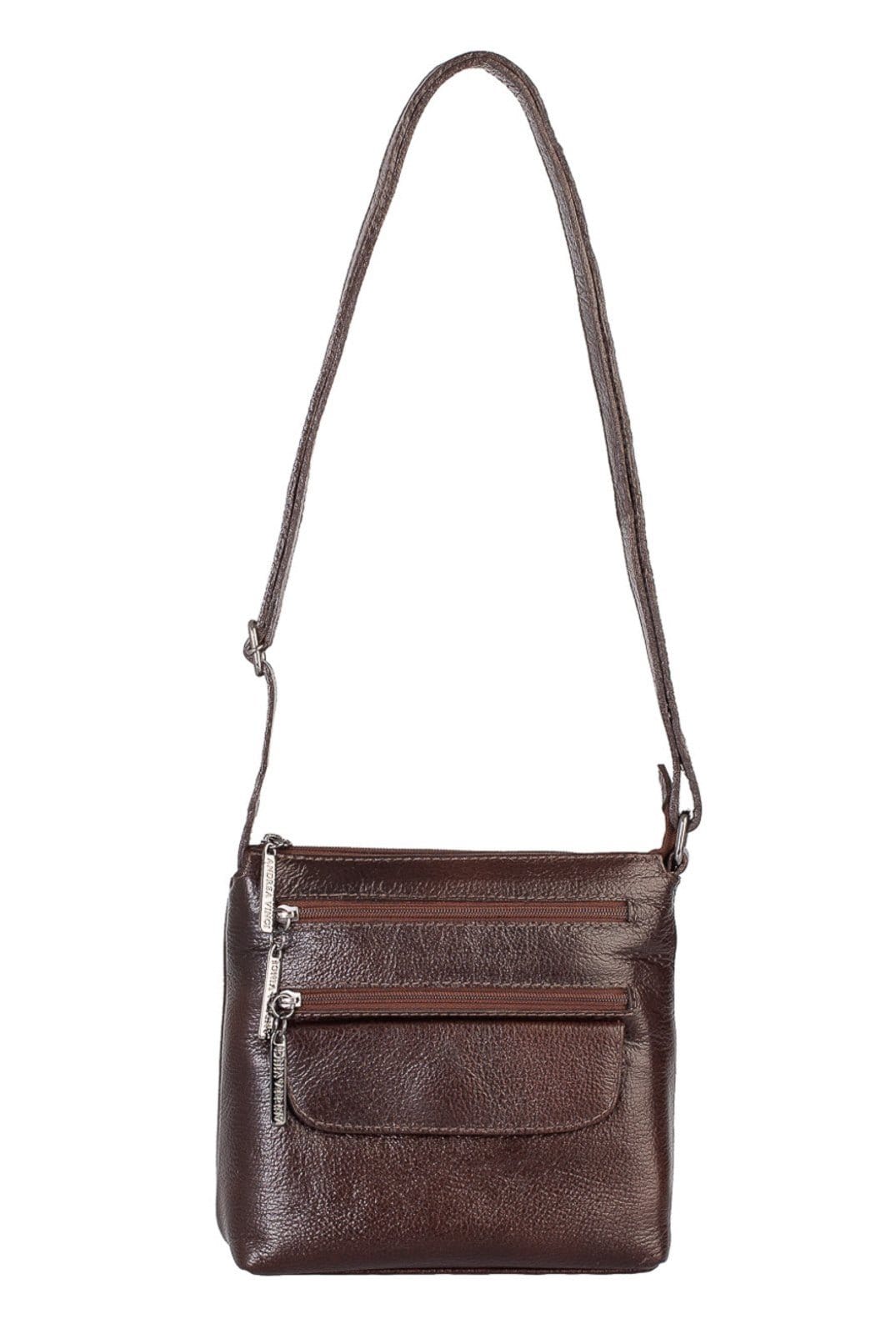 Bolsa transversal de couro liso grafite Maura - Café