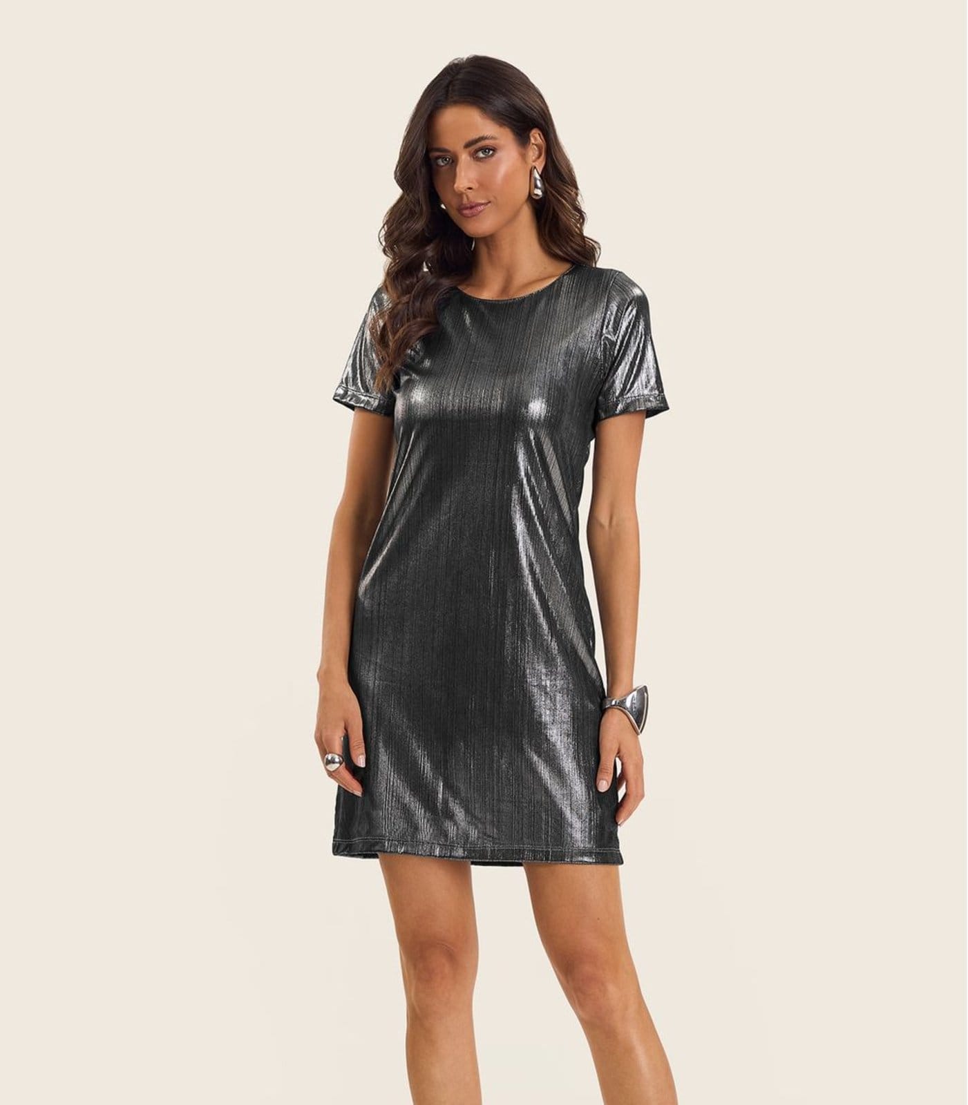 Vista 2 Vestido Feminino Metalizado Endless Endless cinza