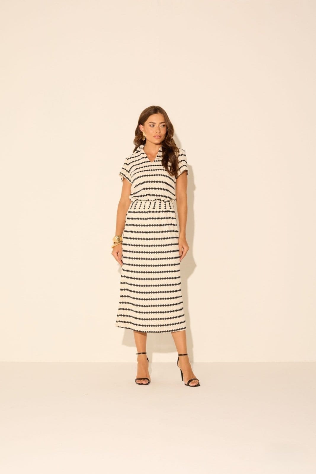 Vista principal Saia Vanibele Midi Listrada Vanibele estampado/listrado/off-white