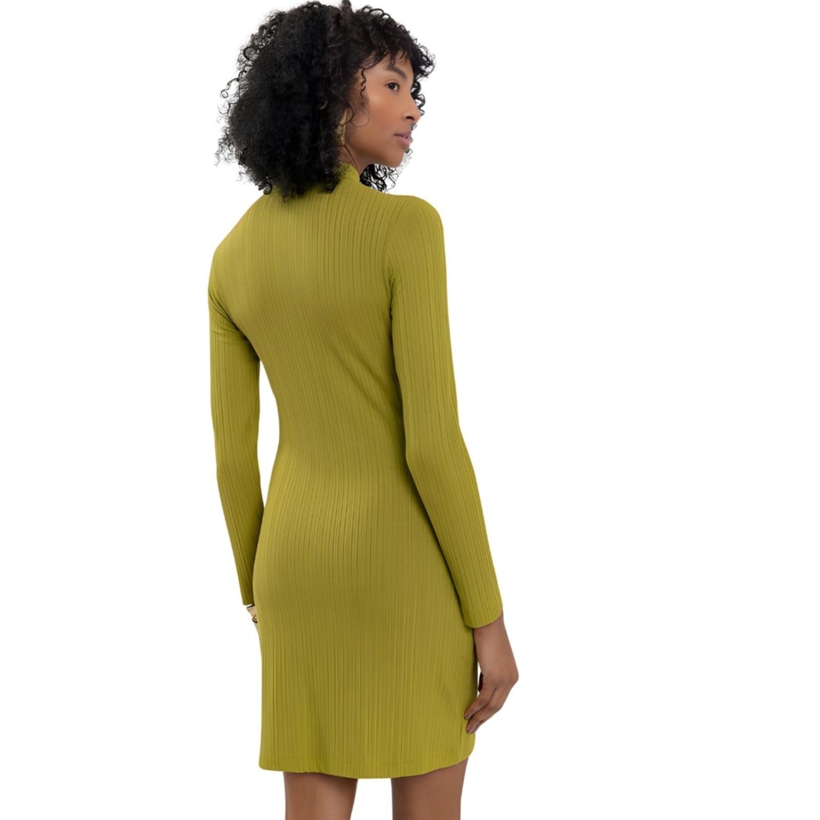 Vista 2 Vestido Curto Canelado Manga Longa Gola Alta Lez a Lez verde